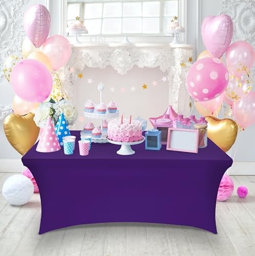 image:imageUtopia Kitchen Spandex Tablecloth 1 Pack 4FT Black Tight Fitted Washable and Wrinkle Resistant Stretch Rectangular Patio Table Cover for Event Wedding Banquet amp Parties 48Lx30Wx30H InchPurple
