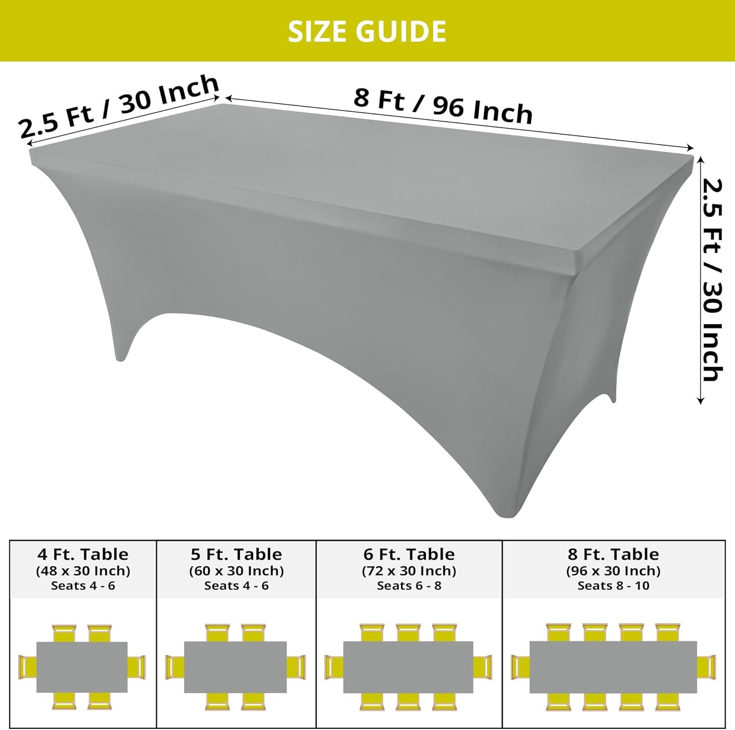 image:imageUtopia Kitchen Spandex Tablecloth 1 Pack 4FT Black Tight Fitted Washable and Wrinkle Resistant Stretch Rectangular Patio Table Cover for Event Wedding Banquet amp Parties 48Lx30Wx30H InchGrey