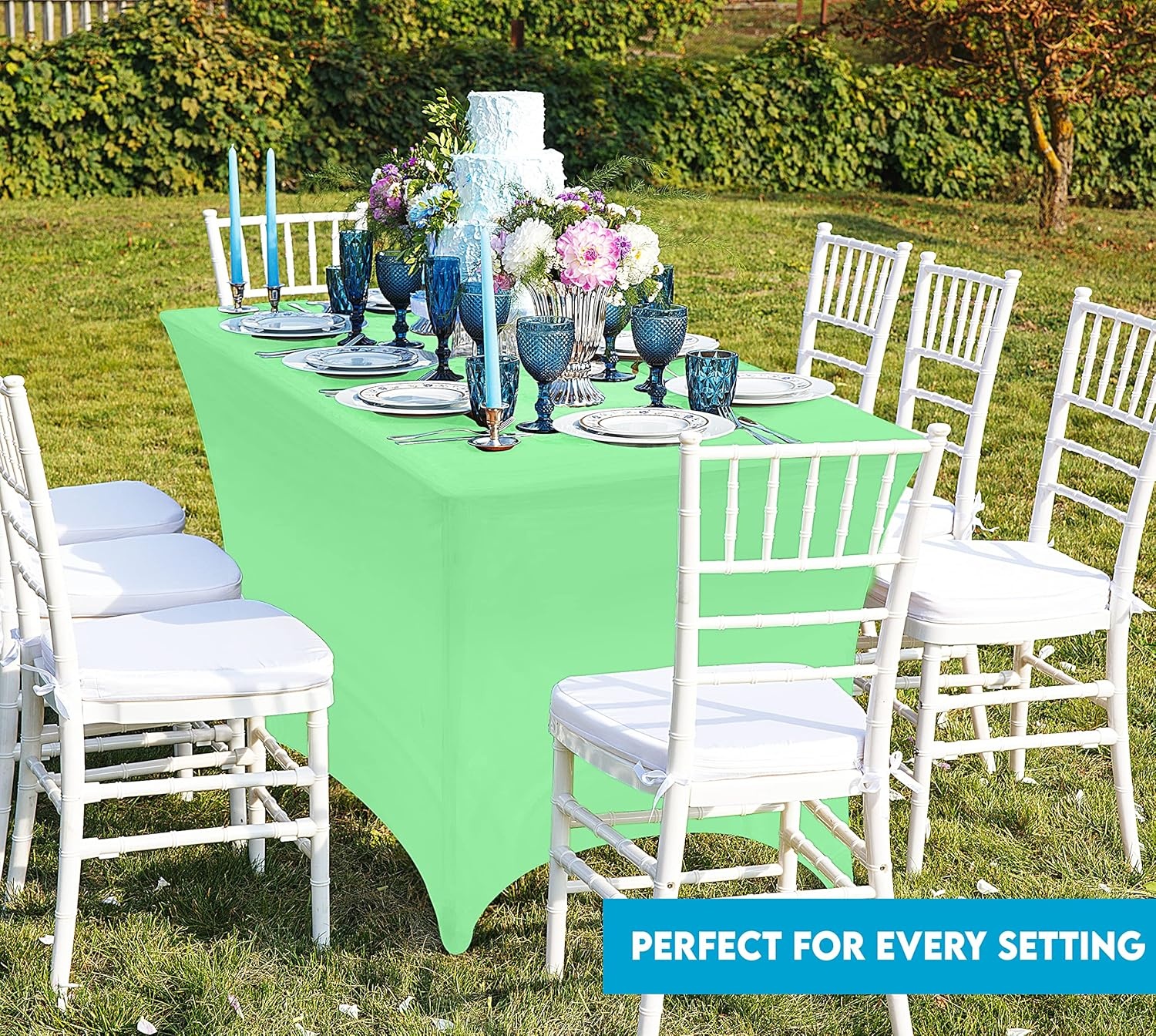 image:imageUtopia Kitchen Spandex Tablecloth 1 Pack 4FT Black Tight Fitted Washable and Wrinkle Resistant Stretch Rectangular Patio Table Cover for Event Wedding Banquet amp Parties 48Lx30Wx30H InchBright Green