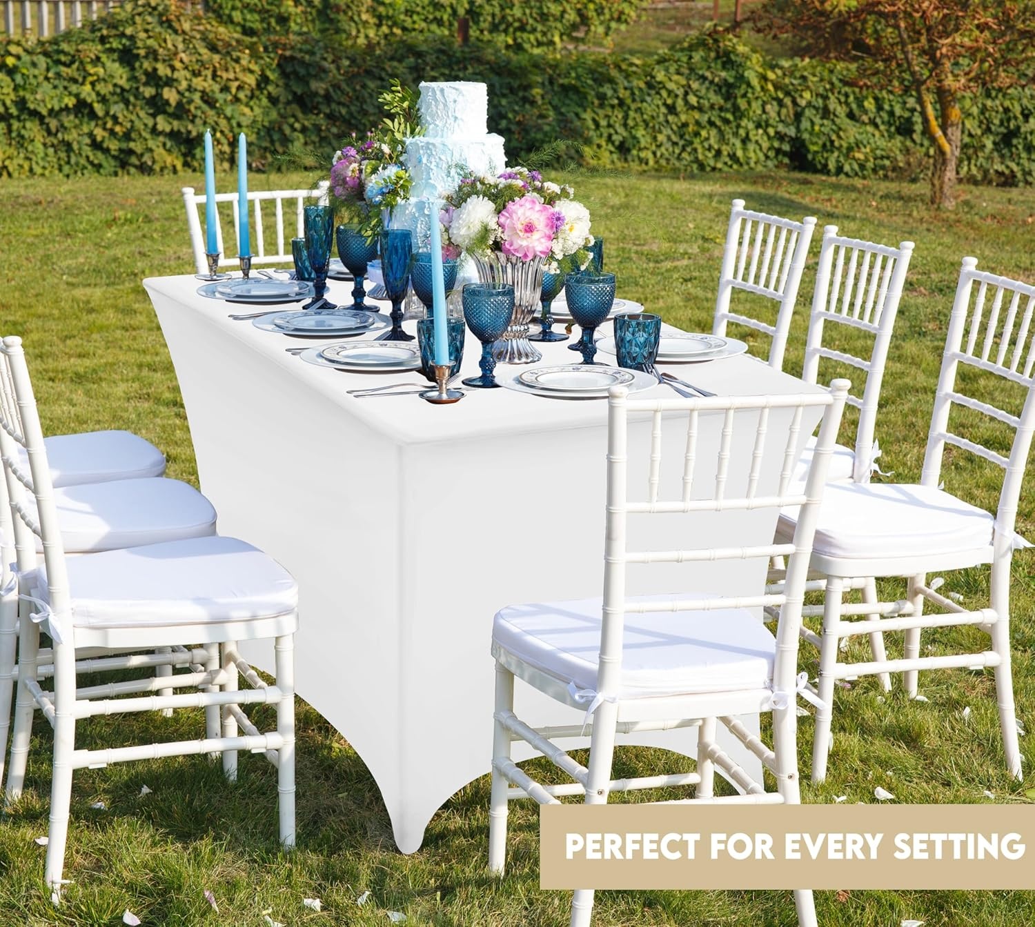 image:imageUtopia Kitchen Spandex Tablecloth 1 Pack 4FT Black Tight Fitted Washable and Wrinkle Resistant Stretch Rectangular Patio Table Cover for Event Wedding Banquet amp Parties 48Lx30Wx30H InchWhite