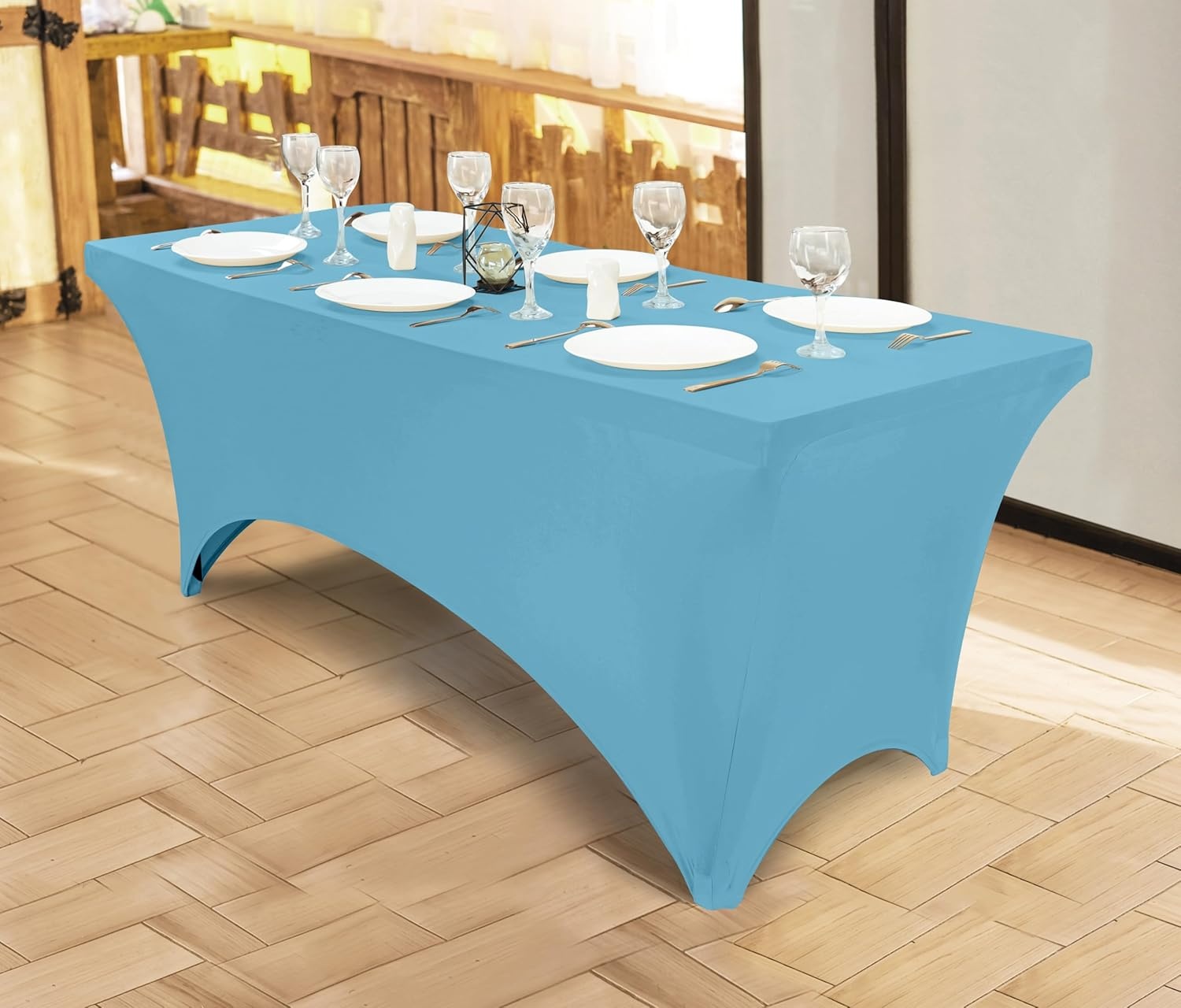 image:imageUtopia Kitchen Spandex Tablecloth 1 Pack 4FT Black Tight Fitted Washable and Wrinkle Resistant Stretch Rectangular Patio Table Cover for Event Wedding Banquet amp Parties 48Lx30Wx30H InchBlue Mist