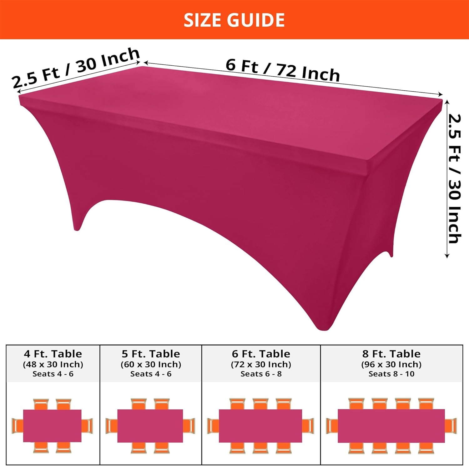 image:imageUtopia Kitchen Spandex Tablecloth 1 Pack 4FT Black Tight Fitted Washable and Wrinkle Resistant Stretch Rectangular Patio Table Cover for Event Wedding Banquet amp Parties 48Lx30Wx30H InchFuchsia