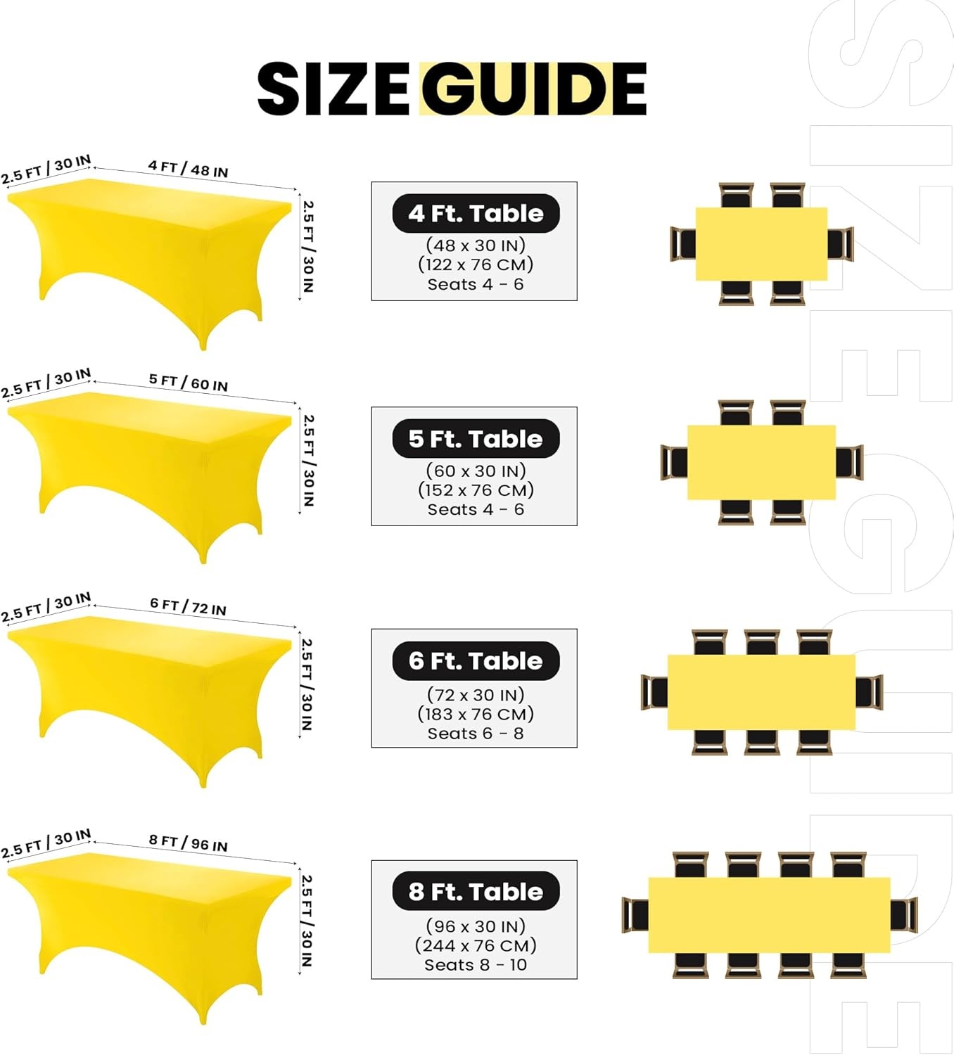 image:imageUtopia Kitchen Spandex Tablecloth 1 Pack 4FT Black Tight Fitted Washable and Wrinkle Resistant Stretch Rectangular Patio Table Cover for Event Wedding Banquet amp Parties 48Lx30Wx30H InchYellow