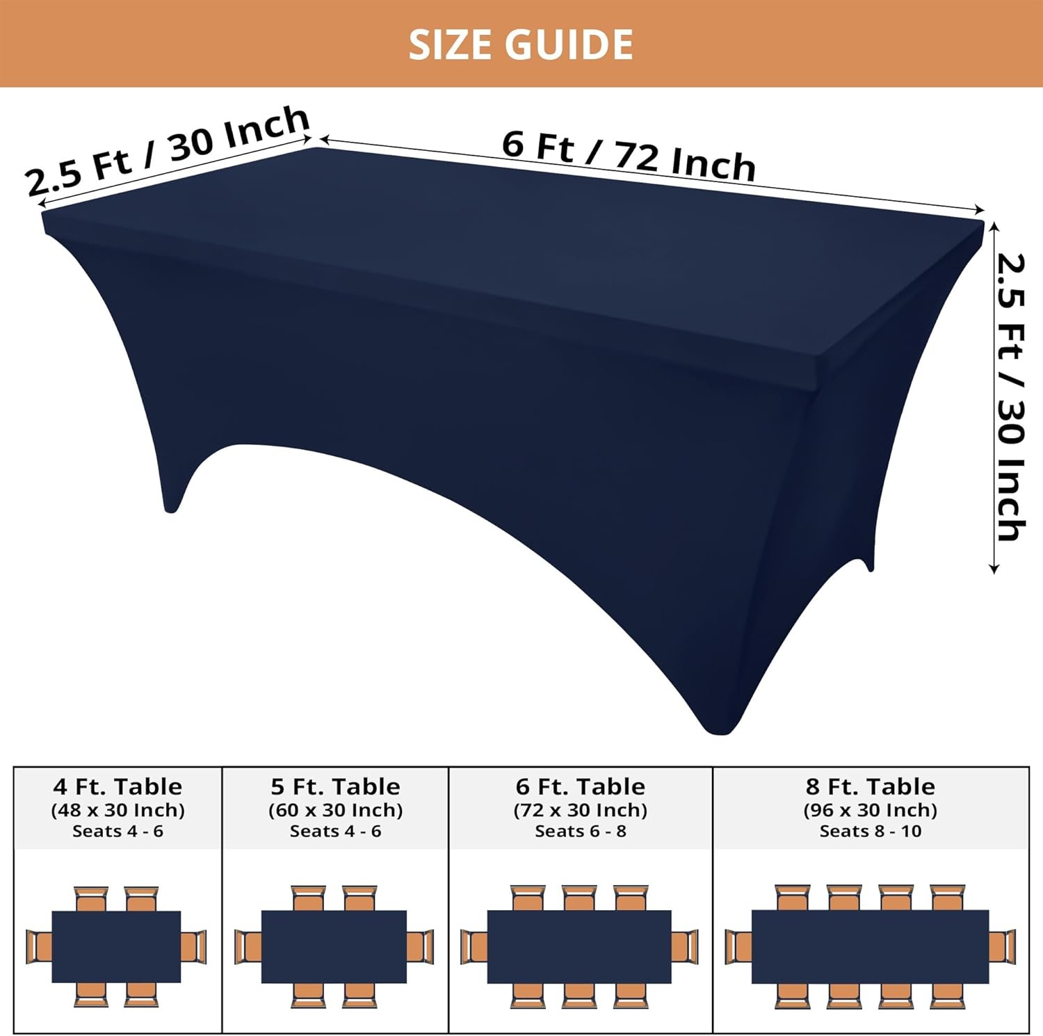 image:imageUtopia Kitchen Spandex Tablecloth 1 Pack 4FT Black Tight Fitted Washable and Wrinkle Resistant Stretch Rectangular Patio Table Cover for Event Wedding Banquet amp Parties 48Lx30Wx30H InchNavy Blue