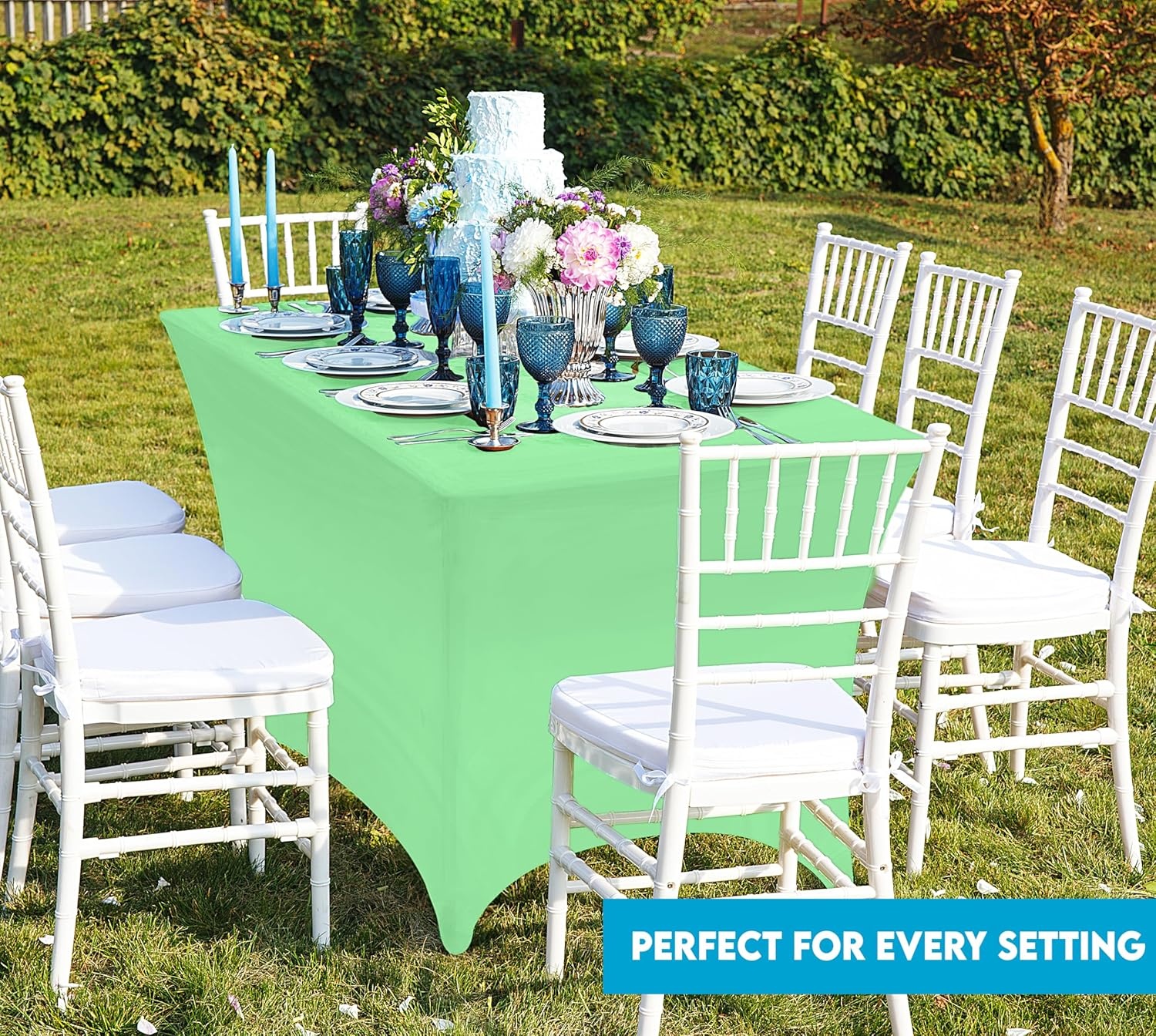 image:imageUtopia Kitchen Spandex Tablecloth 1 Pack 4FT Black Tight Fitted Washable and Wrinkle Resistant Stretch Rectangular Patio Table Cover for Event Wedding Banquet amp Parties 48Lx30Wx30H InchBright Green