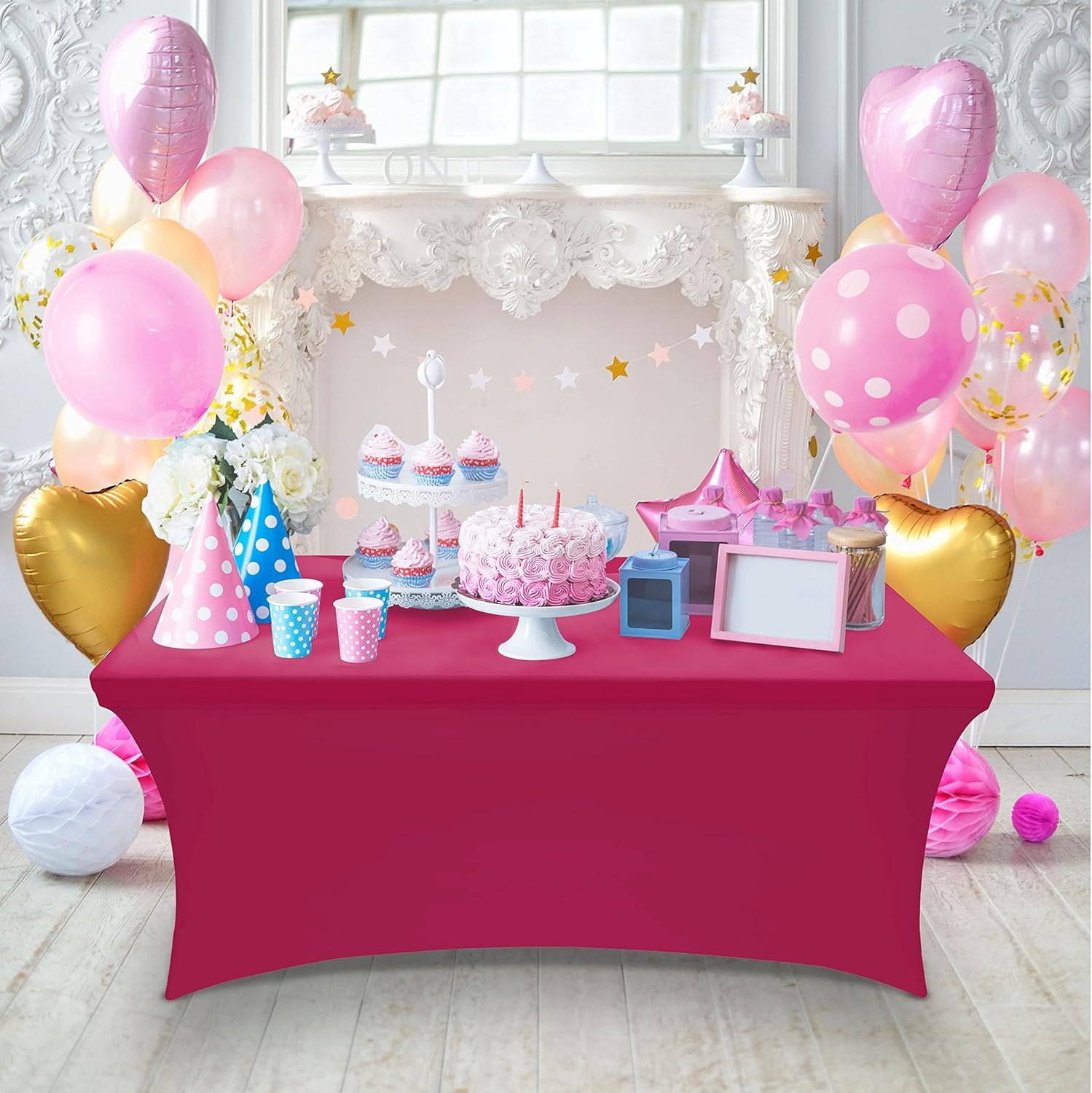 image:imageUtopia Kitchen Spandex Tablecloth 1 Pack 4FT Black Tight Fitted Washable and Wrinkle Resistant Stretch Rectangular Patio Table Cover for Event Wedding Banquet amp Parties 48Lx30Wx30H InchFuchsia