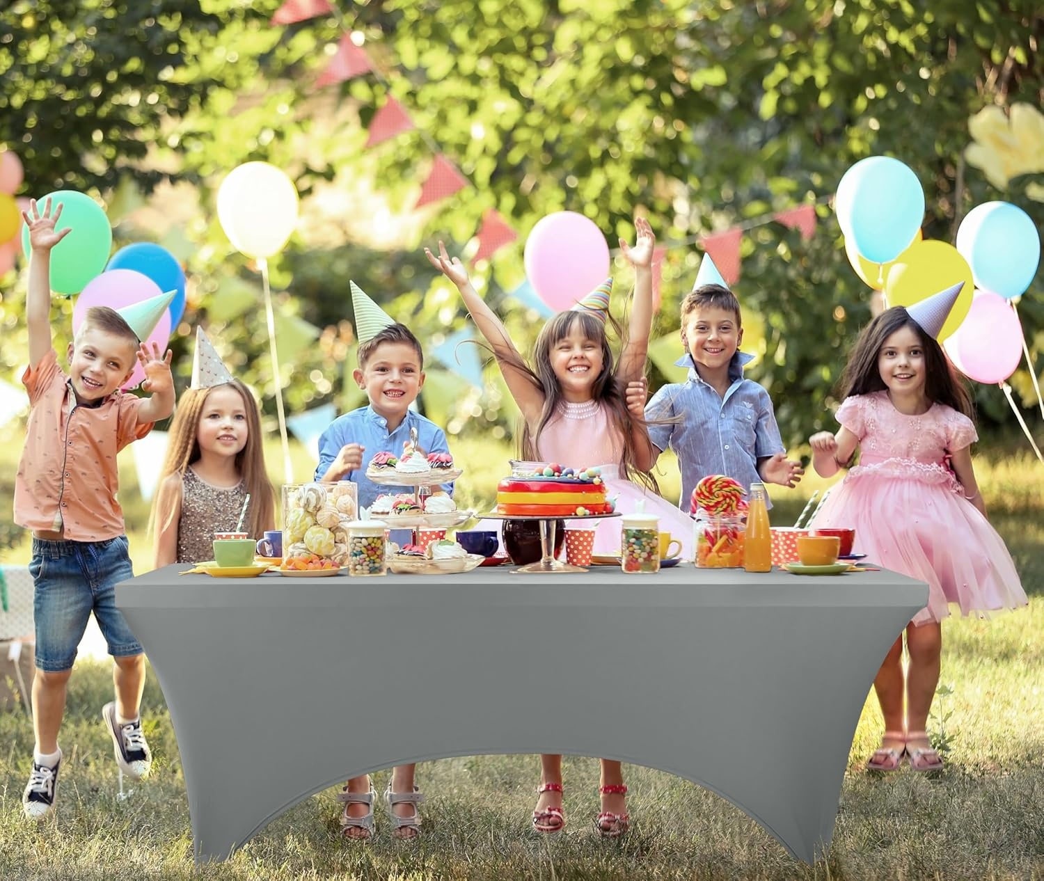 image:imageUtopia Kitchen Spandex Tablecloth 1 Pack 4FT Black Tight Fitted Washable and Wrinkle Resistant Stretch Rectangular Patio Table Cover for Event Wedding Banquet amp Parties 48Lx30Wx30H InchGrey