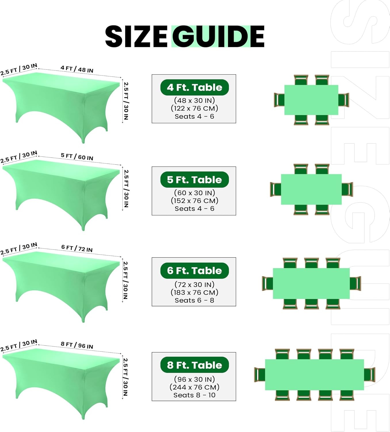 image:imageUtopia Kitchen Spandex Tablecloth 1 Pack 4FT Black Tight Fitted Washable and Wrinkle Resistant Stretch Rectangular Patio Table Cover for Event Wedding Banquet amp Parties 48Lx30Wx30H InchBright Green