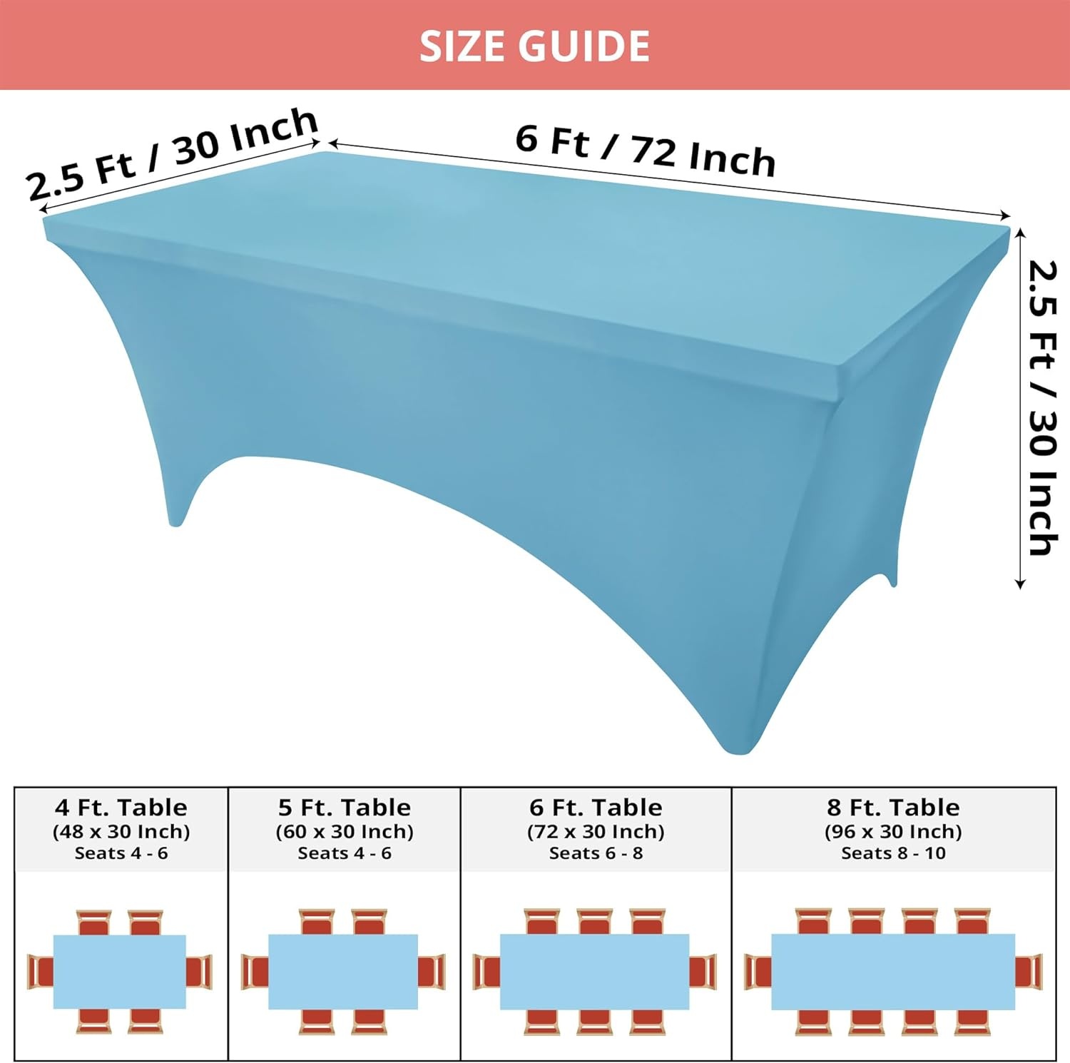 image:imageUtopia Kitchen Spandex Tablecloth 1 Pack 4FT Black Tight Fitted Washable and Wrinkle Resistant Stretch Rectangular Patio Table Cover for Event Wedding Banquet amp Parties 48Lx30Wx30H InchBlue Mist