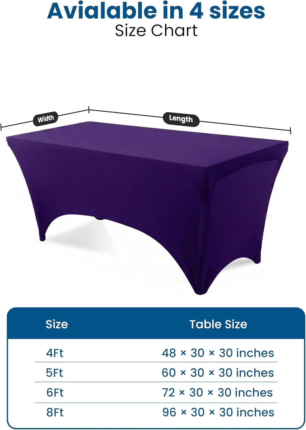 image:imageUtopia Kitchen Spandex Tablecloth 1 Pack 4FT Black Tight Fitted Washable and Wrinkle Resistant Stretch Rectangular Patio Table Cover for Event Wedding Banquet amp Parties 48Lx30Wx30H InchPurple
