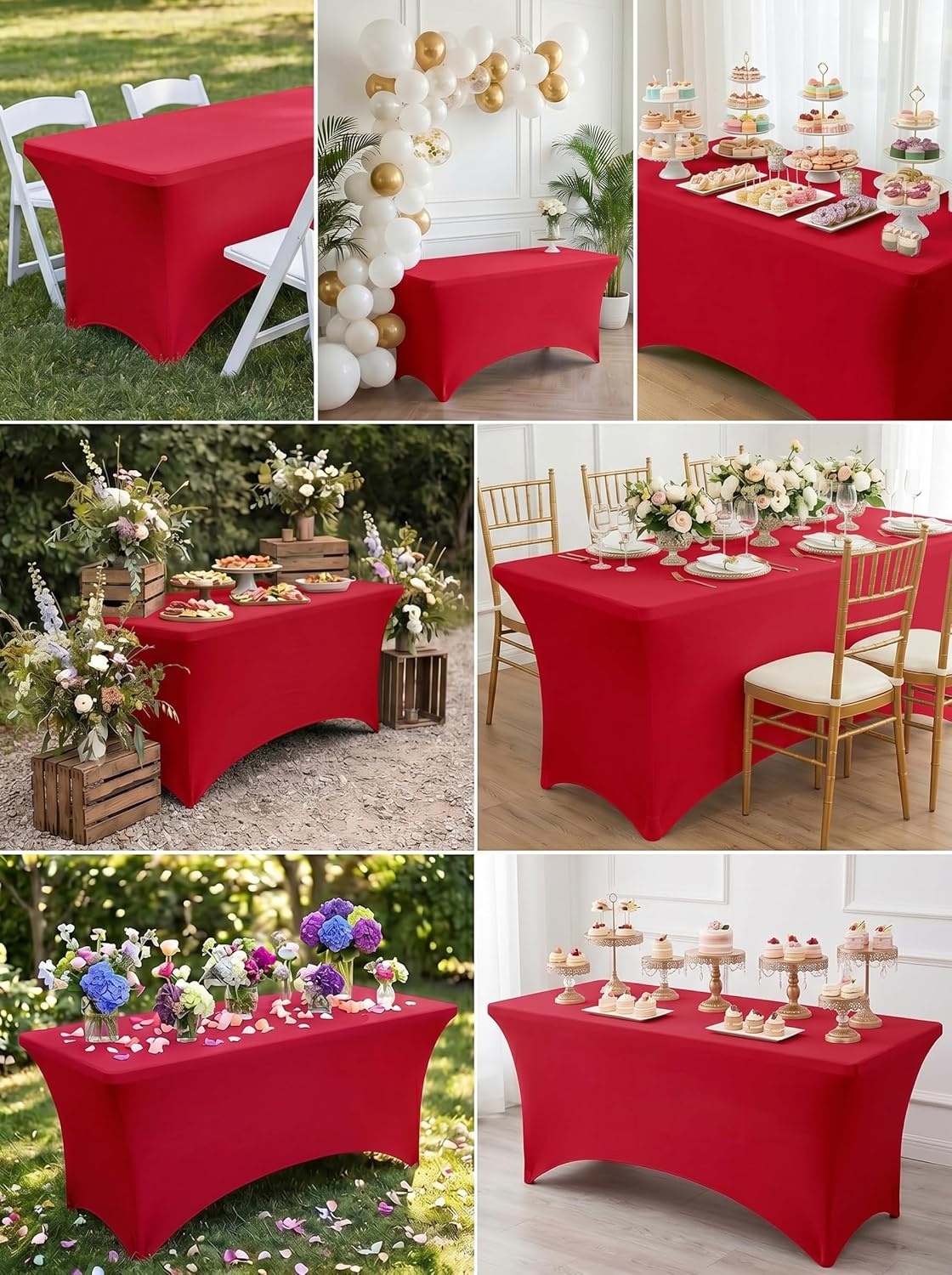 image:imageUtopia Kitchen Spandex Tablecloth 1 Pack 4FT Black Tight Fitted Washable and Wrinkle Resistant Stretch Rectangular Patio Table Cover for Event Wedding Banquet amp Parties 48Lx30Wx30H InchRed