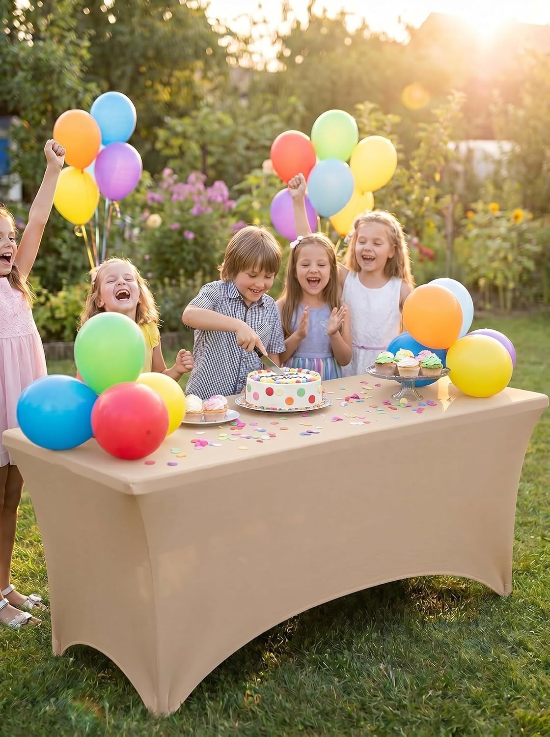 image:imageUtopia Kitchen Spandex Tablecloth 1 Pack 4FT Black Tight Fitted Washable and Wrinkle Resistant Stretch Rectangular Patio Table Cover for Event Wedding Banquet amp Parties 48Lx30Wx30H InchChampagne
