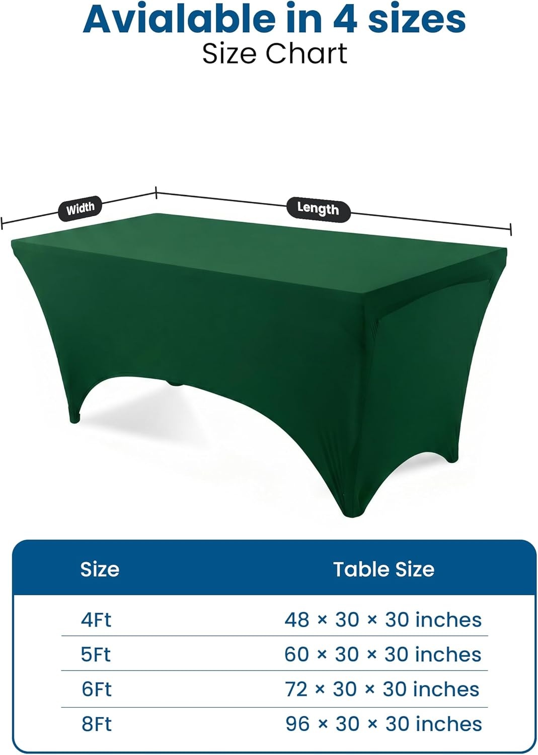 image:imageUtopia Kitchen Spandex Tablecloth 1 Pack 4FT Black Tight Fitted Washable and Wrinkle Resistant Stretch Rectangular Patio Table Cover for Event Wedding Banquet amp Parties 48Lx30Wx30H InchEmerald Green