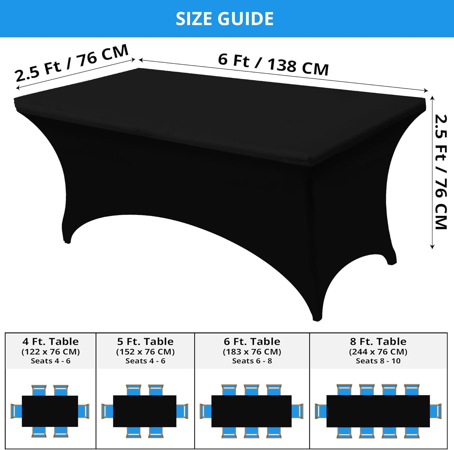 image:imageUtopia Kitchen Spandex Tablecloth 1 Pack 4FT Black Tight Fitted Washable and Wrinkle Resistant Stretch Rectangular Patio Table Cover for Event Wedding Banquet amp Parties 48Lx30Wx30H InchBlack
