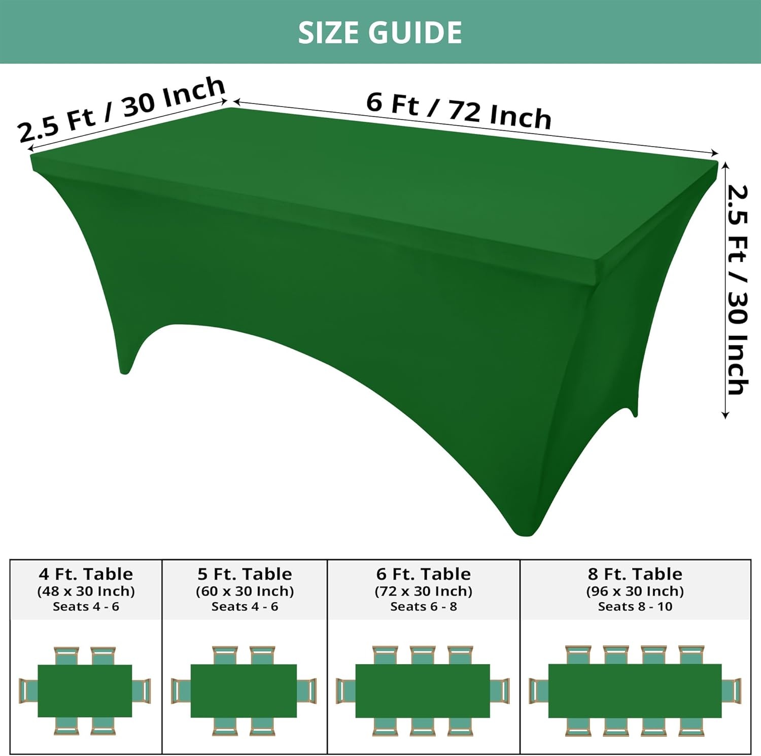 image:imageUtopia Kitchen Spandex Tablecloth 1 Pack 4FT Black Tight Fitted Washable and Wrinkle Resistant Stretch Rectangular Patio Table Cover for Event Wedding Banquet amp Parties 48Lx30Wx30H InchEmerald Green