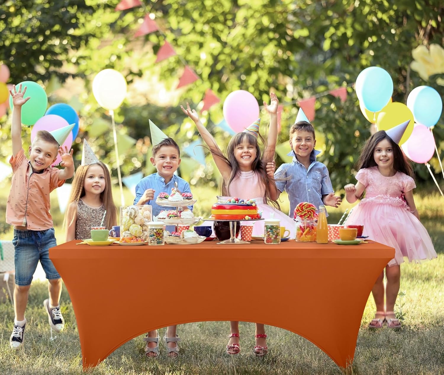 image:imageUtopia Kitchen Spandex Tablecloth 1 Pack 4FT Black Tight Fitted Washable and Wrinkle Resistant Stretch Rectangular Patio Table Cover for Event Wedding Banquet amp Parties 48Lx30Wx30H InchOrange