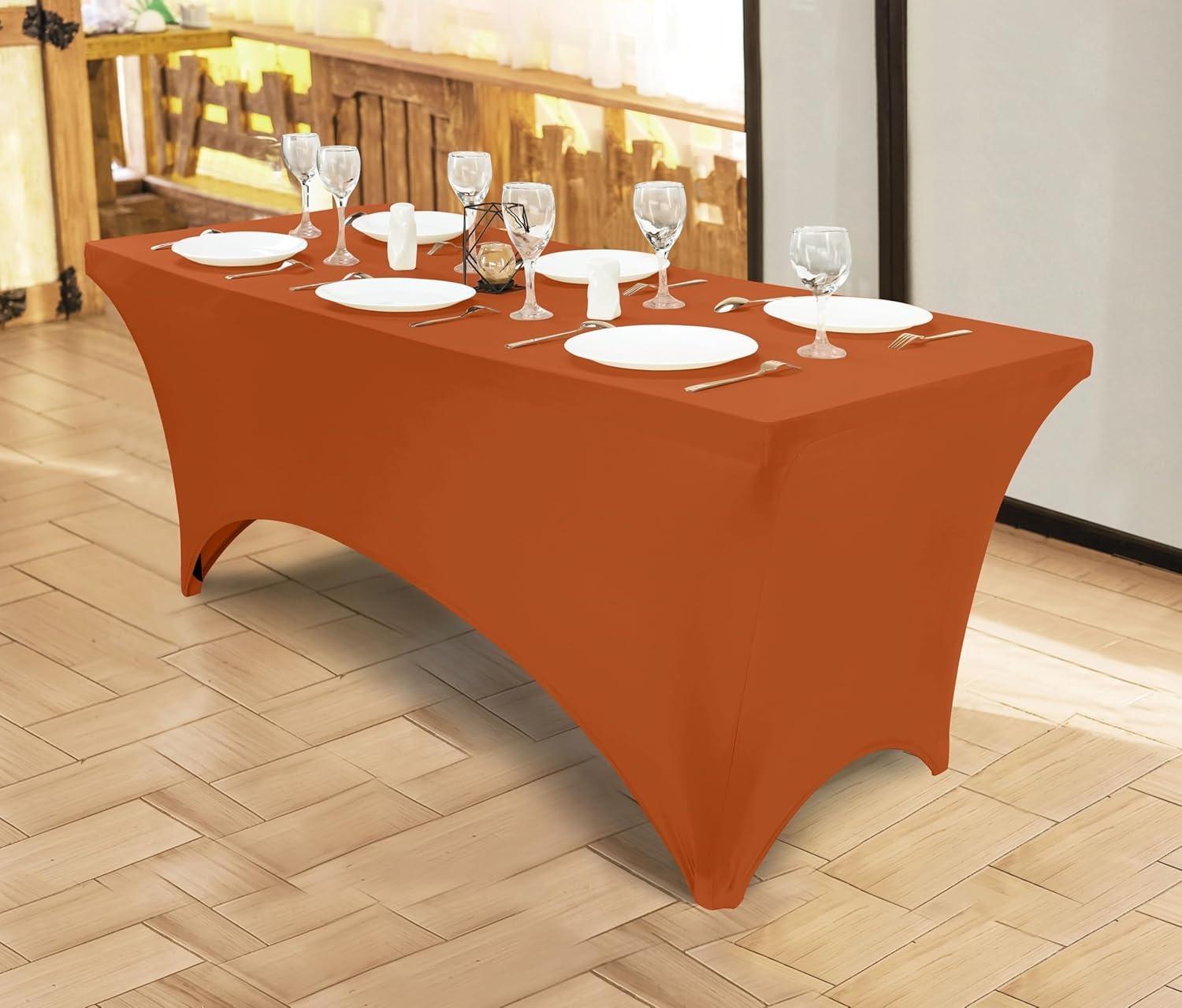 image:imageUtopia Kitchen Spandex Tablecloth 1 Pack 4FT Black Tight Fitted Washable and Wrinkle Resistant Stretch Rectangular Patio Table Cover for Event Wedding Banquet amp Parties 48Lx30Wx30H InchOrange