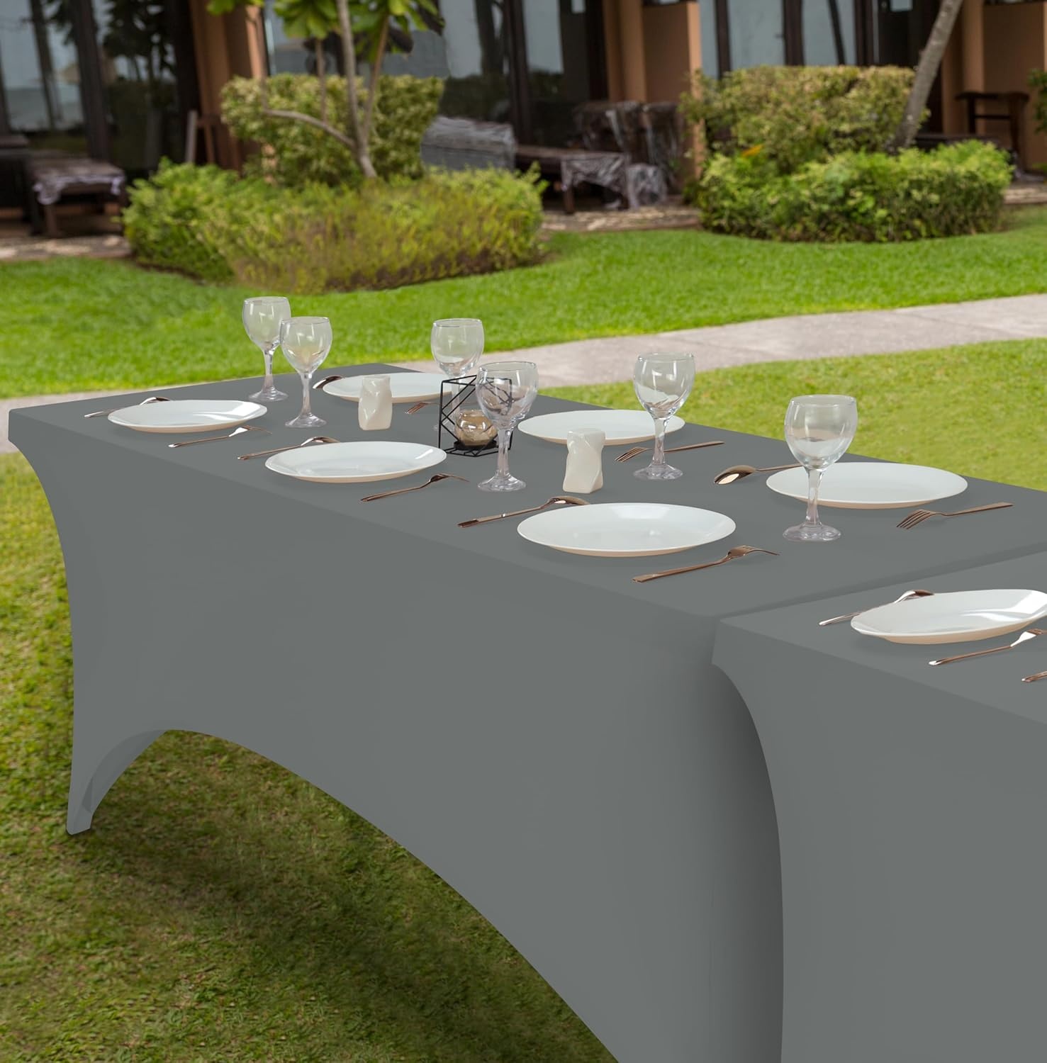 image:imageUtopia Kitchen Spandex Tablecloth 1 Pack 4FT Black Tight Fitted Washable and Wrinkle Resistant Stretch Rectangular Patio Table Cover for Event Wedding Banquet amp Parties 48Lx30Wx30H InchGrey