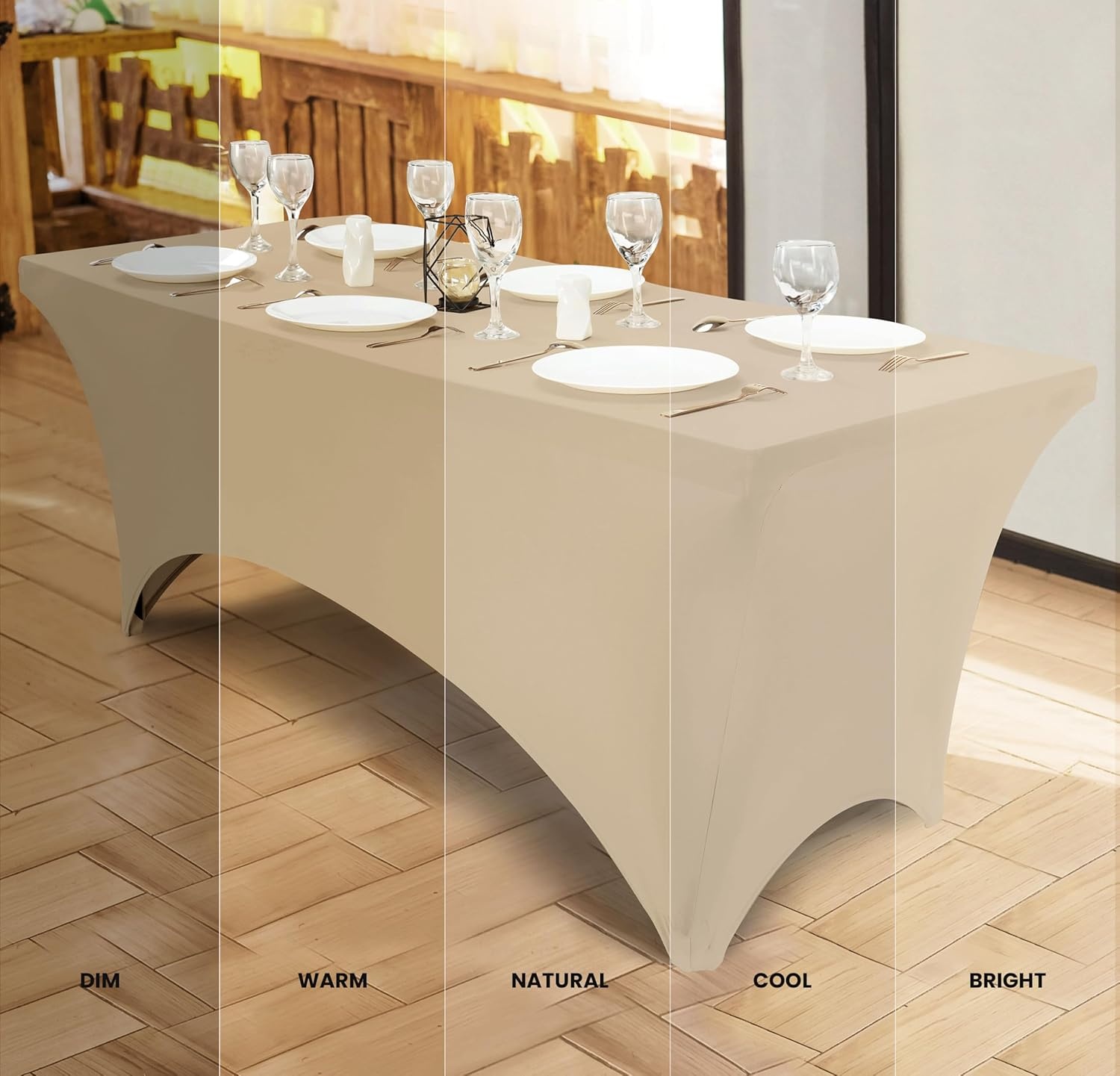 image:imageUtopia Kitchen Spandex Tablecloth 1 Pack 4FT Black Tight Fitted Washable and Wrinkle Resistant Stretch Rectangular Patio Table Cover for Event Wedding Banquet amp Parties 48Lx30Wx30H InchChampagne