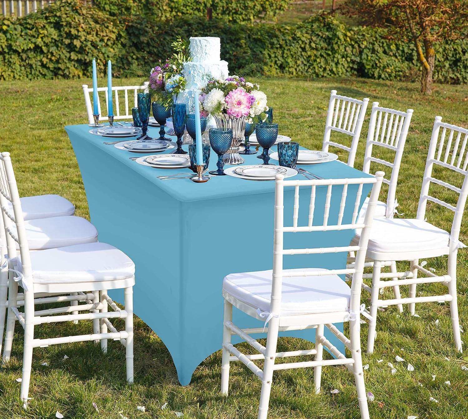 image:imageUtopia Kitchen Spandex Tablecloth 1 Pack 4FT Black Tight Fitted Washable and Wrinkle Resistant Stretch Rectangular Patio Table Cover for Event Wedding Banquet amp Parties 48Lx30Wx30H InchBlue Mist