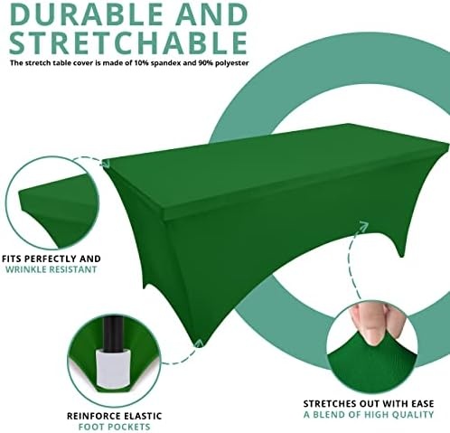 image:imageUtopia Kitchen Spandex Tablecloth 1 Pack 4FT Black Tight Fitted Washable and Wrinkle Resistant Stretch Rectangular Patio Table Cover for Event Wedding Banquet amp Parties 48Lx30Wx30H InchEmerald Green