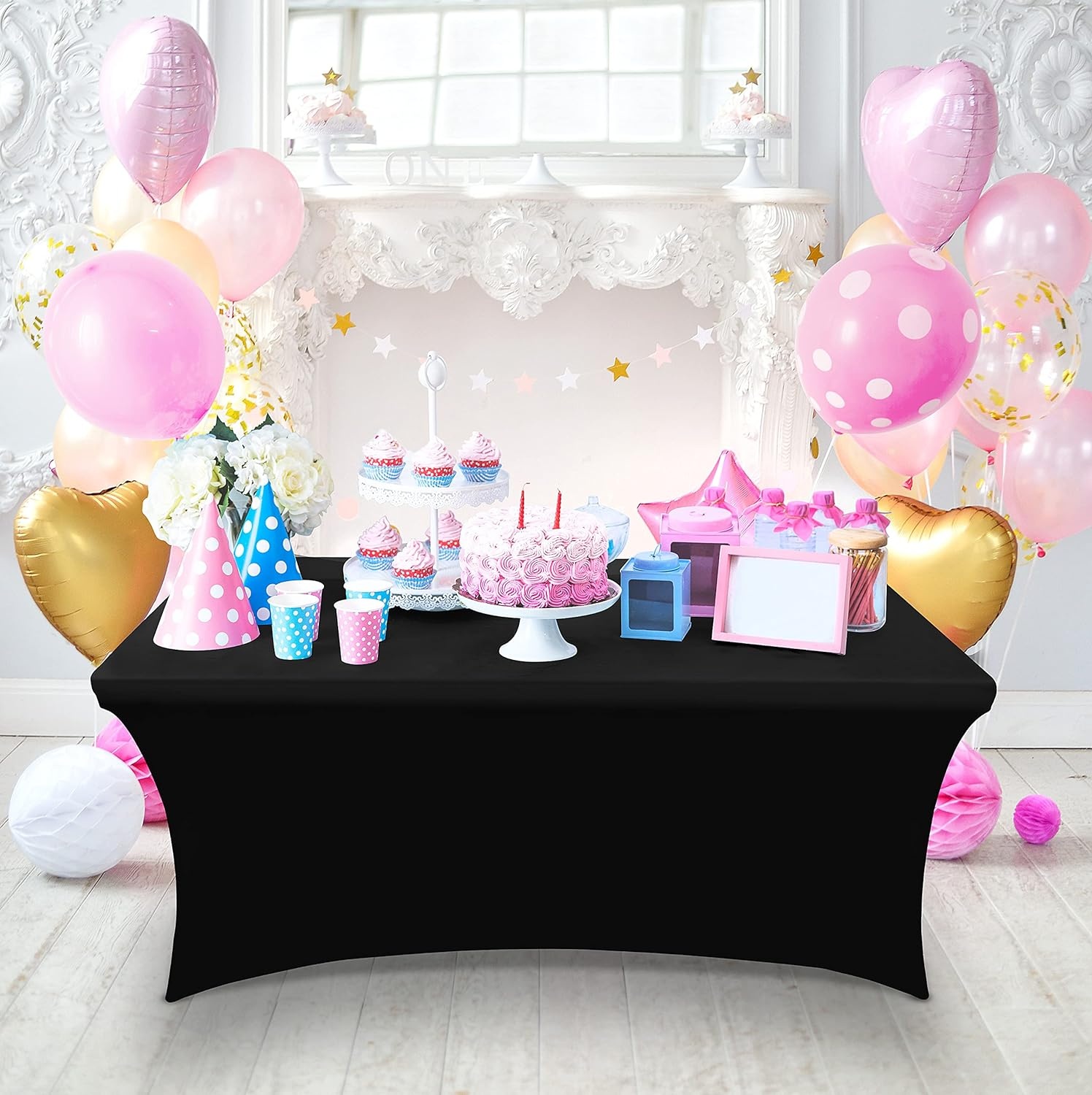 image:imageUtopia Kitchen Spandex Tablecloth 1 Pack 4FT Black Tight Fitted Washable and Wrinkle Resistant Stretch Rectangular Patio Table Cover for Event Wedding Banquet amp Parties 48Lx30Wx30H InchBlack