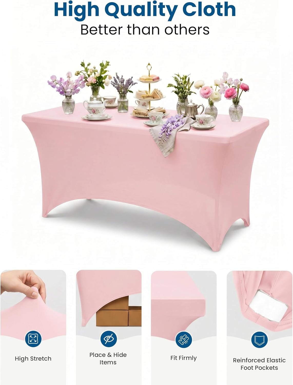 image:imageUtopia Kitchen Spandex Tablecloth 1 Pack 4FT Black Tight Fitted Washable and Wrinkle Resistant Stretch Rectangular Patio Table Cover for Event Wedding Banquet amp Parties 48Lx30Wx30H InchPink