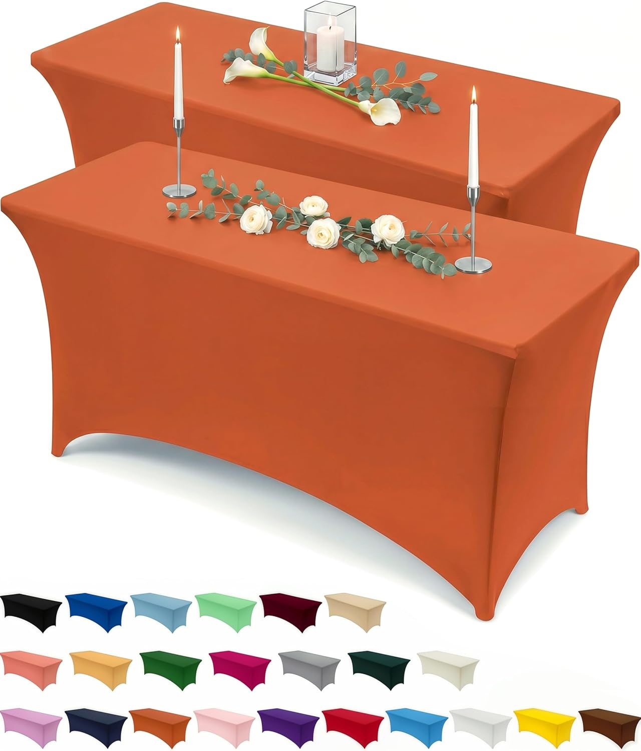 image:imageUtopia Kitchen Spandex Tablecloth 1 Pack 4FT Black Tight Fitted Washable and Wrinkle Resistant Stretch Rectangular Patio Table Cover for Event Wedding Banquet amp Parties 48Lx30Wx30H InchOrange