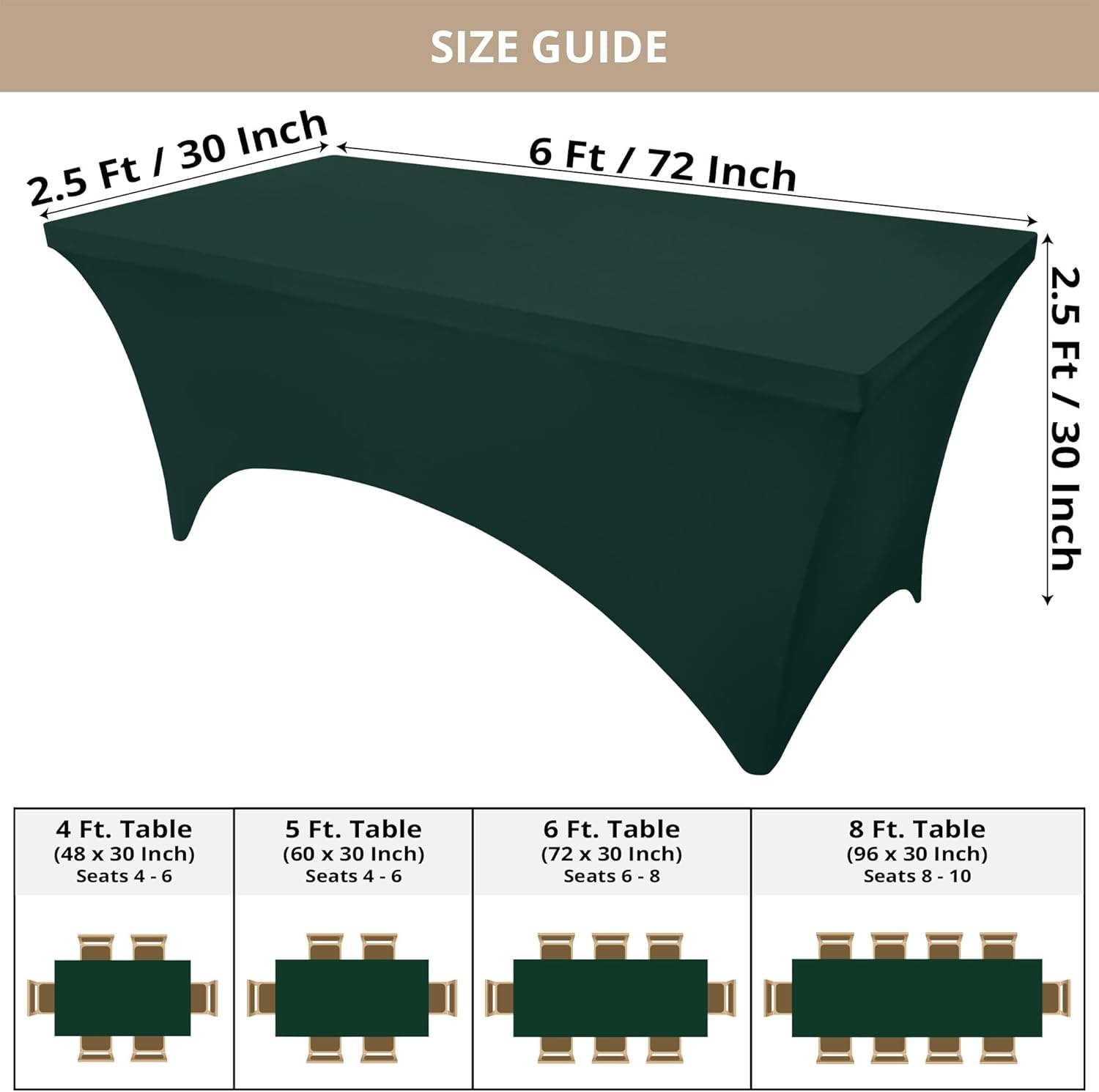 image:imageUtopia Kitchen Spandex Tablecloth 1 Pack 4FT Black Tight Fitted Washable and Wrinkle Resistant Stretch Rectangular Patio Table Cover for Event Wedding Banquet amp Parties 48Lx30Wx30H InchHunter Green