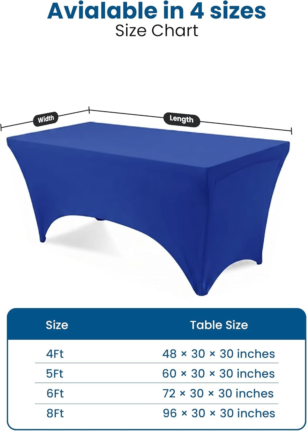 image:imageUtopia Kitchen Spandex Tablecloth 1 Pack 4FT Black Tight Fitted Washable and Wrinkle Resistant Stretch Rectangular Patio Table Cover for Event Wedding Banquet amp Parties 48Lx30Wx30H InchRoyal Blue