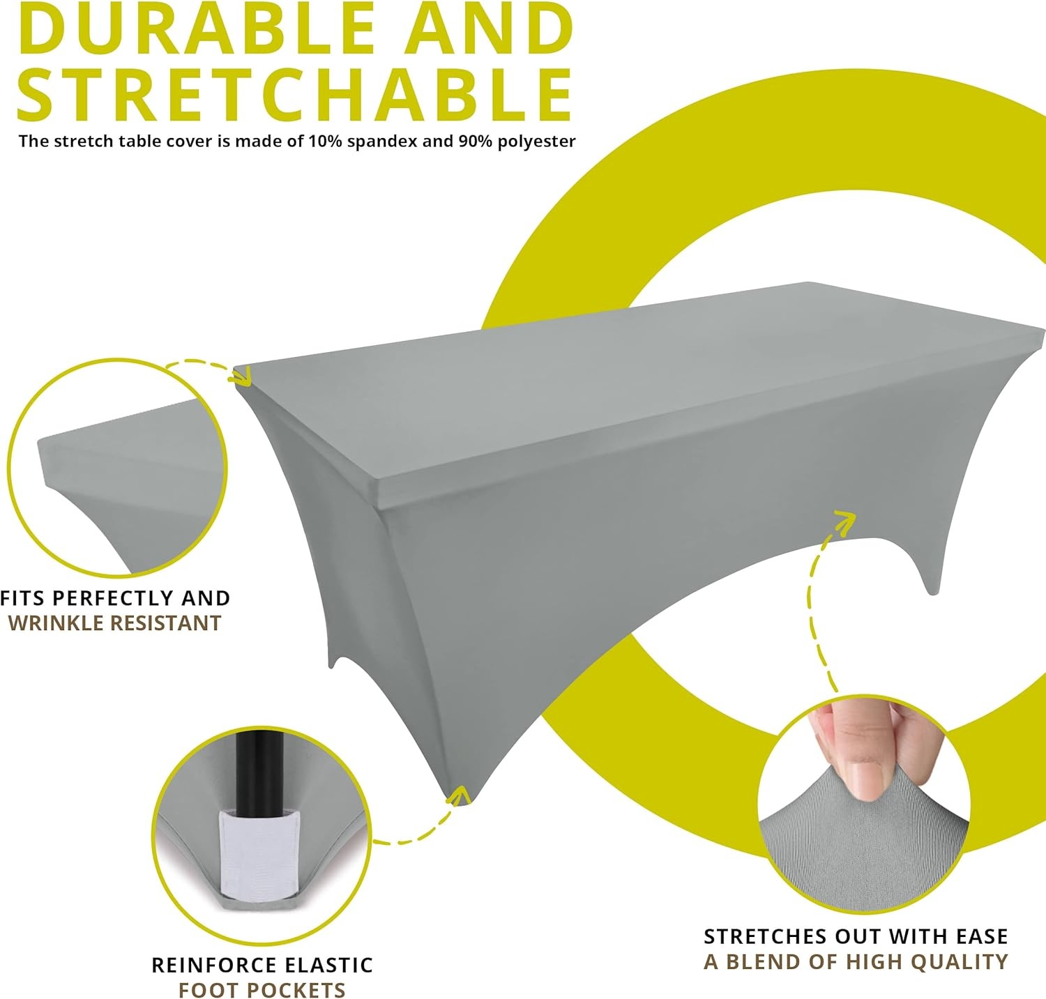 image:imageUtopia Kitchen Spandex Tablecloth 1 Pack 4FT Black Tight Fitted Washable and Wrinkle Resistant Stretch Rectangular Patio Table Cover for Event Wedding Banquet amp Parties 48Lx30Wx30H InchGrey