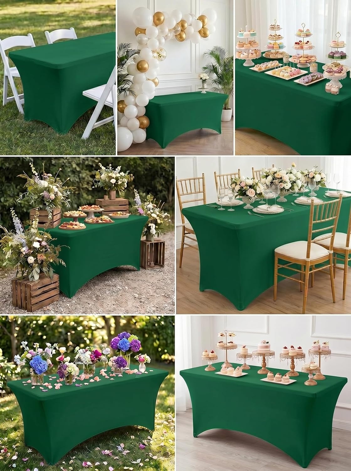 image:imageUtopia Kitchen Spandex Tablecloth 1 Pack 4FT Black Tight Fitted Washable and Wrinkle Resistant Stretch Rectangular Patio Table Cover for Event Wedding Banquet amp Parties 48Lx30Wx30H InchEmerald Green