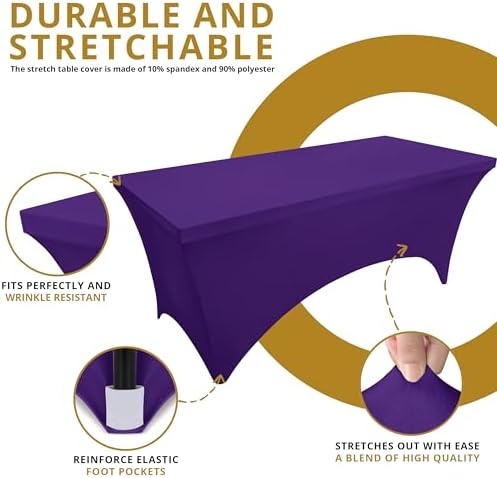 image:imageUtopia Kitchen Spandex Tablecloth 1 Pack 4FT Black Tight Fitted Washable and Wrinkle Resistant Stretch Rectangular Patio Table Cover for Event Wedding Banquet amp Parties 48Lx30Wx30H InchPurple