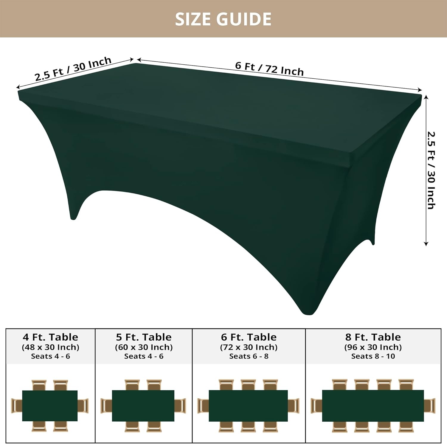 image:imageUtopia Kitchen Spandex Tablecloth 1 Pack 4FT Black Tight Fitted Washable and Wrinkle Resistant Stretch Rectangular Patio Table Cover for Event Wedding Banquet amp Parties 48Lx30Wx30H InchHunter Green