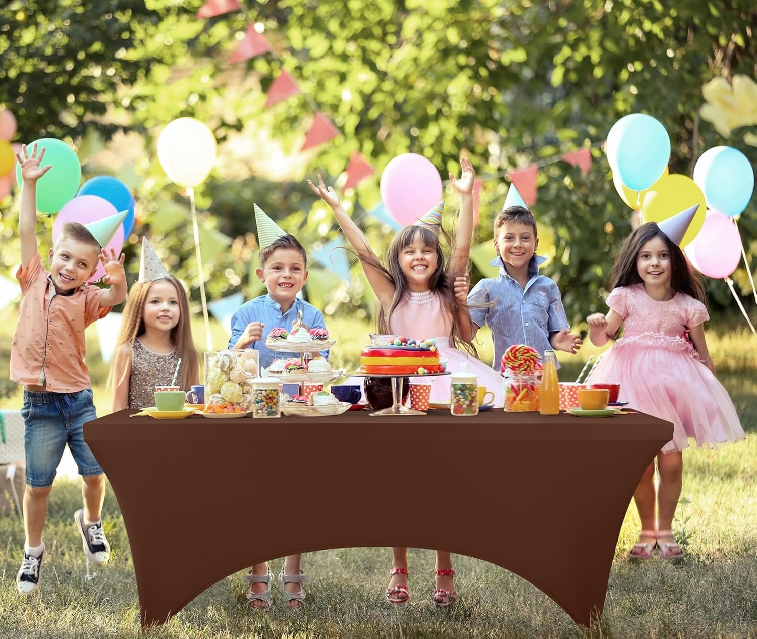 image:imageUtopia Kitchen Spandex Tablecloth 1 Pack 4FT Black Tight Fitted Washable and Wrinkle Resistant Stretch Rectangular Patio Table Cover for Event Wedding Banquet amp Parties 48Lx30Wx30H InchCoffee