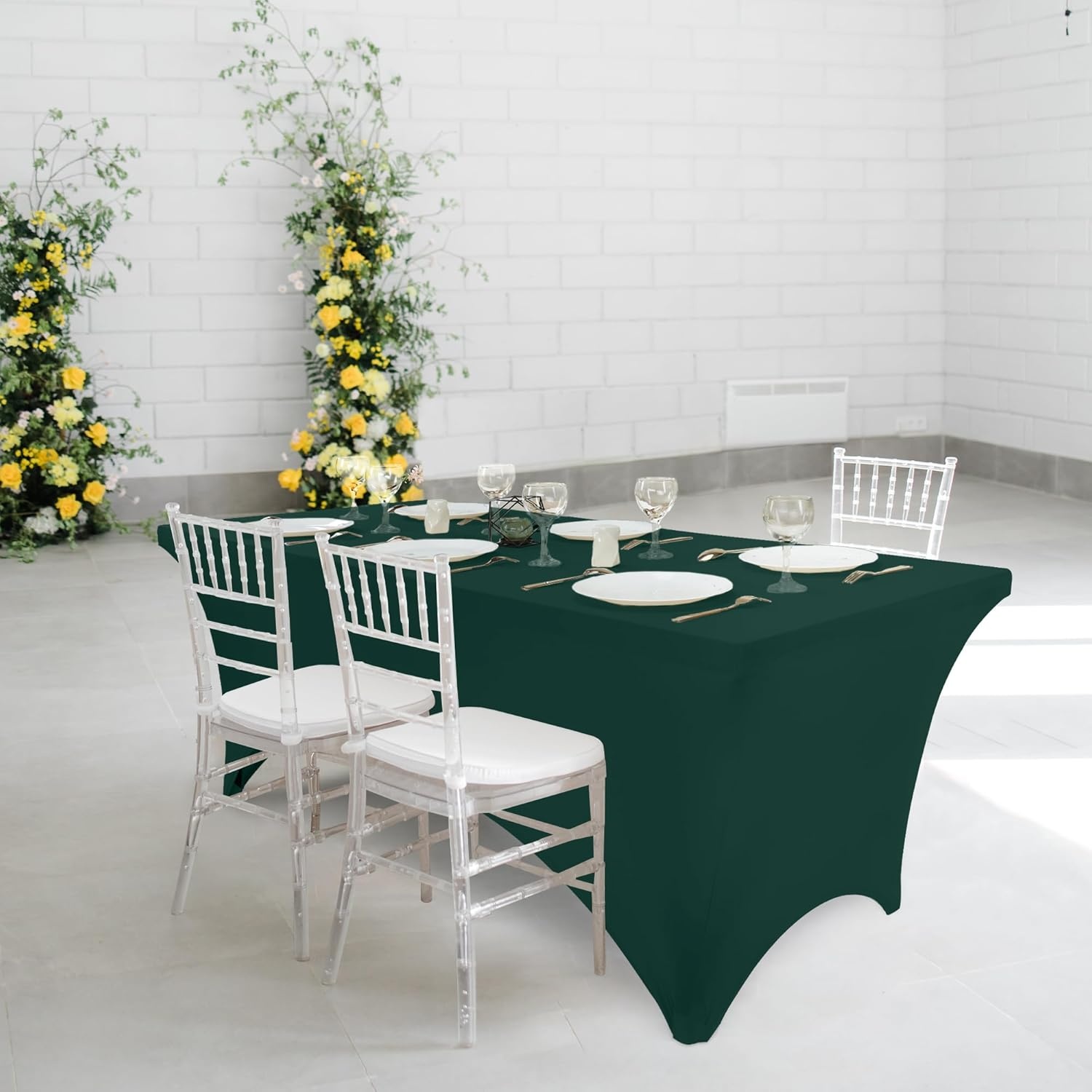 image:imageUtopia Kitchen Spandex Tablecloth 1 Pack 4FT Black Tight Fitted Washable and Wrinkle Resistant Stretch Rectangular Patio Table Cover for Event Wedding Banquet amp Parties 48Lx30Wx30H InchHunter Green