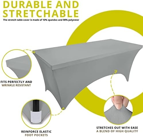 image:imageUtopia Kitchen Spandex Tablecloth 1 Pack 4FT Black Tight Fitted Washable and Wrinkle Resistant Stretch Rectangular Patio Table Cover for Event Wedding Banquet amp Parties 48Lx30Wx30H InchGrey