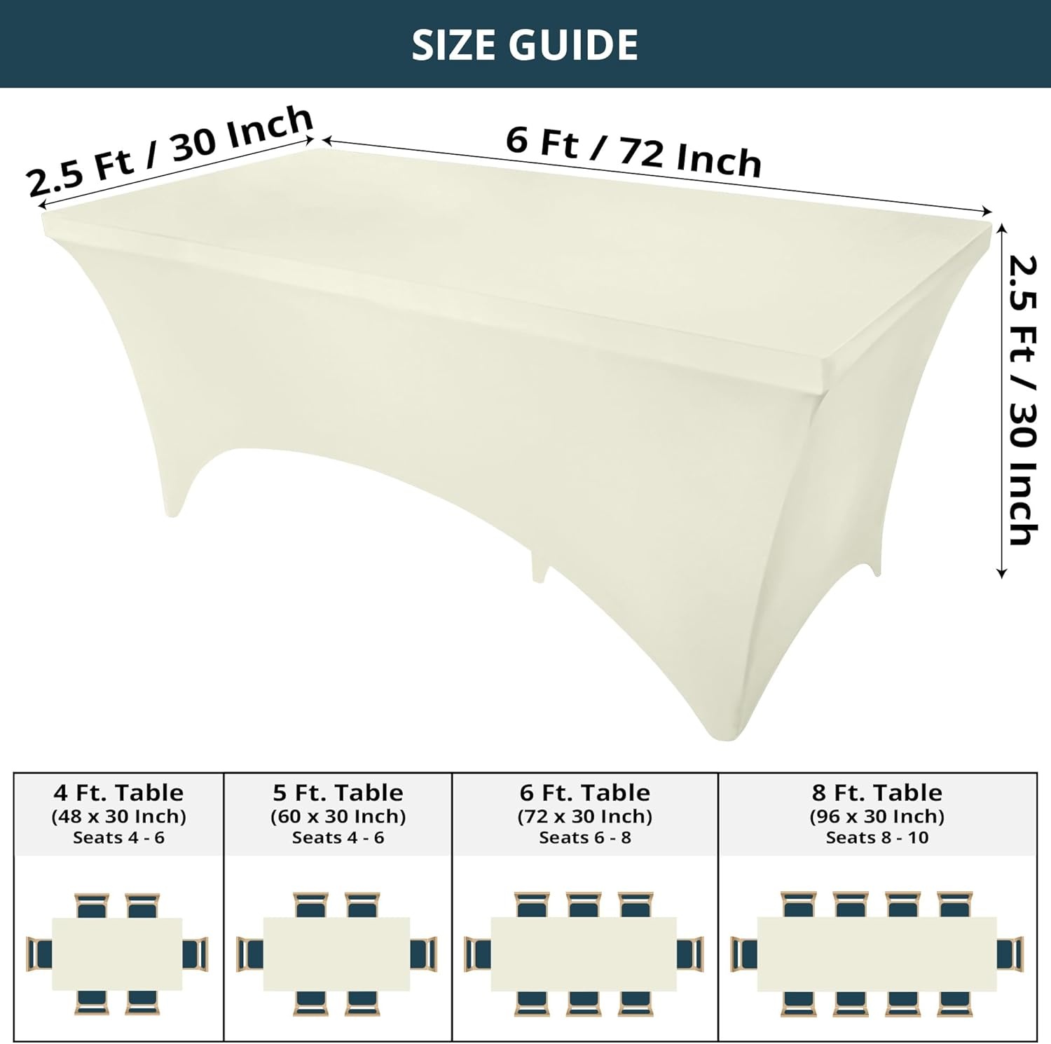 image:imageUtopia Kitchen Spandex Tablecloth 1 Pack 4FT Black Tight Fitted Washable and Wrinkle Resistant Stretch Rectangular Patio Table Cover for Event Wedding Banquet amp Parties 48Lx30Wx30H InchIvory