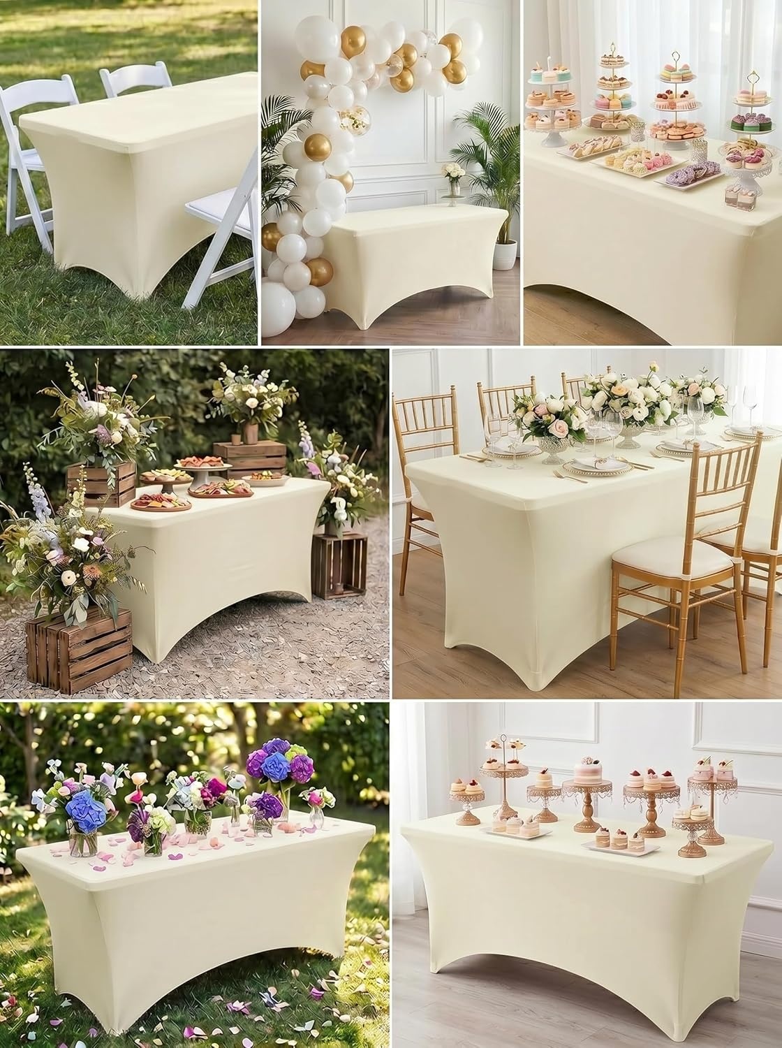 image:imageUtopia Kitchen Spandex Tablecloth 1 Pack 4FT Black Tight Fitted Washable and Wrinkle Resistant Stretch Rectangular Patio Table Cover for Event Wedding Banquet amp Parties 48Lx30Wx30H InchIvory