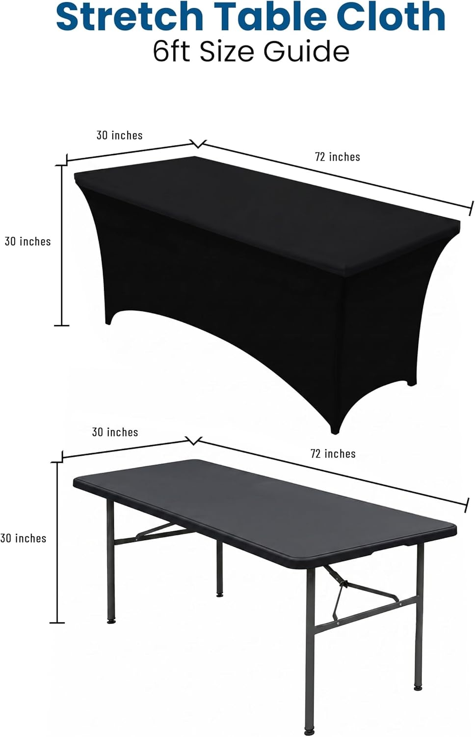 image:imageUtopia Kitchen Spandex Tablecloth 1 Pack 4FT Black Tight Fitted Washable and Wrinkle Resistant Stretch Rectangular Patio Table Cover for Event Wedding Banquet amp Parties 48Lx30Wx30H InchBlack