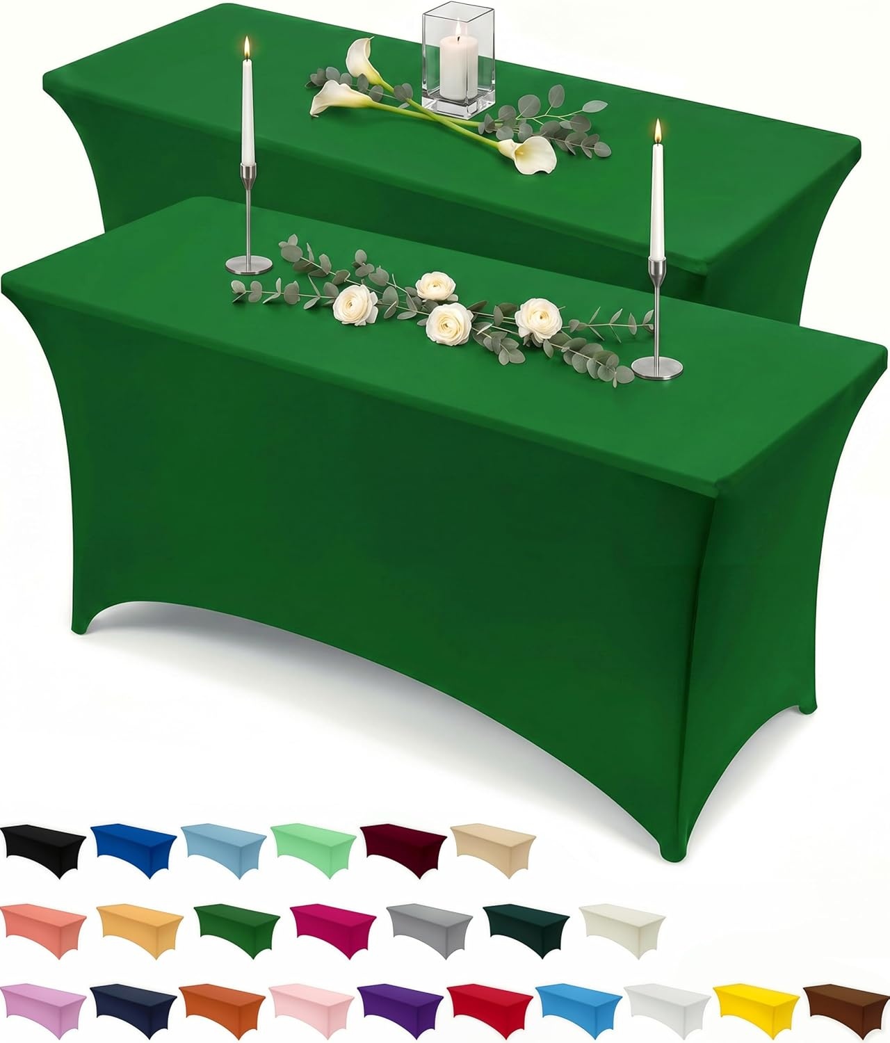 image:imageUtopia Kitchen Spandex Tablecloth 1 Pack 4FT Black Tight Fitted Washable and Wrinkle Resistant Stretch Rectangular Patio Table Cover for Event Wedding Banquet amp Parties 48Lx30Wx30H InchEmerald Green