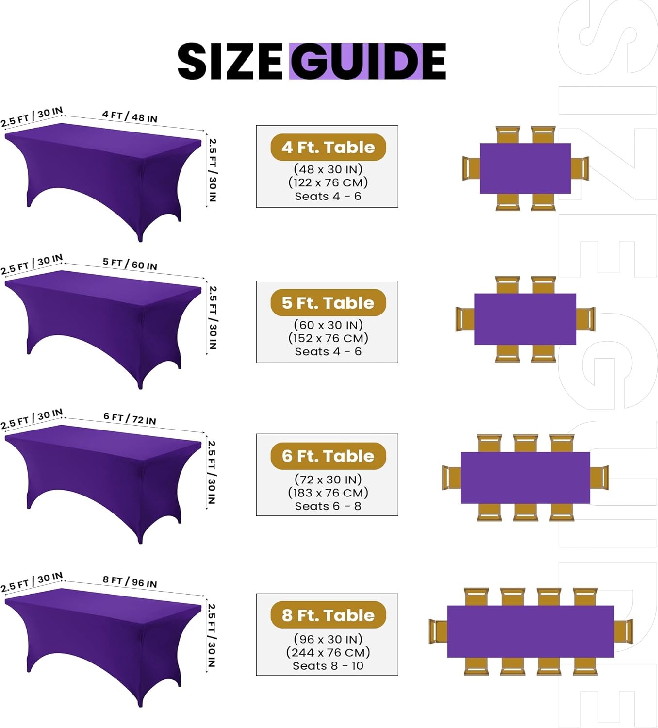 image:imageUtopia Kitchen Spandex Tablecloth 1 Pack 4FT Black Tight Fitted Washable and Wrinkle Resistant Stretch Rectangular Patio Table Cover for Event Wedding Banquet amp Parties 48Lx30Wx30H InchPurple