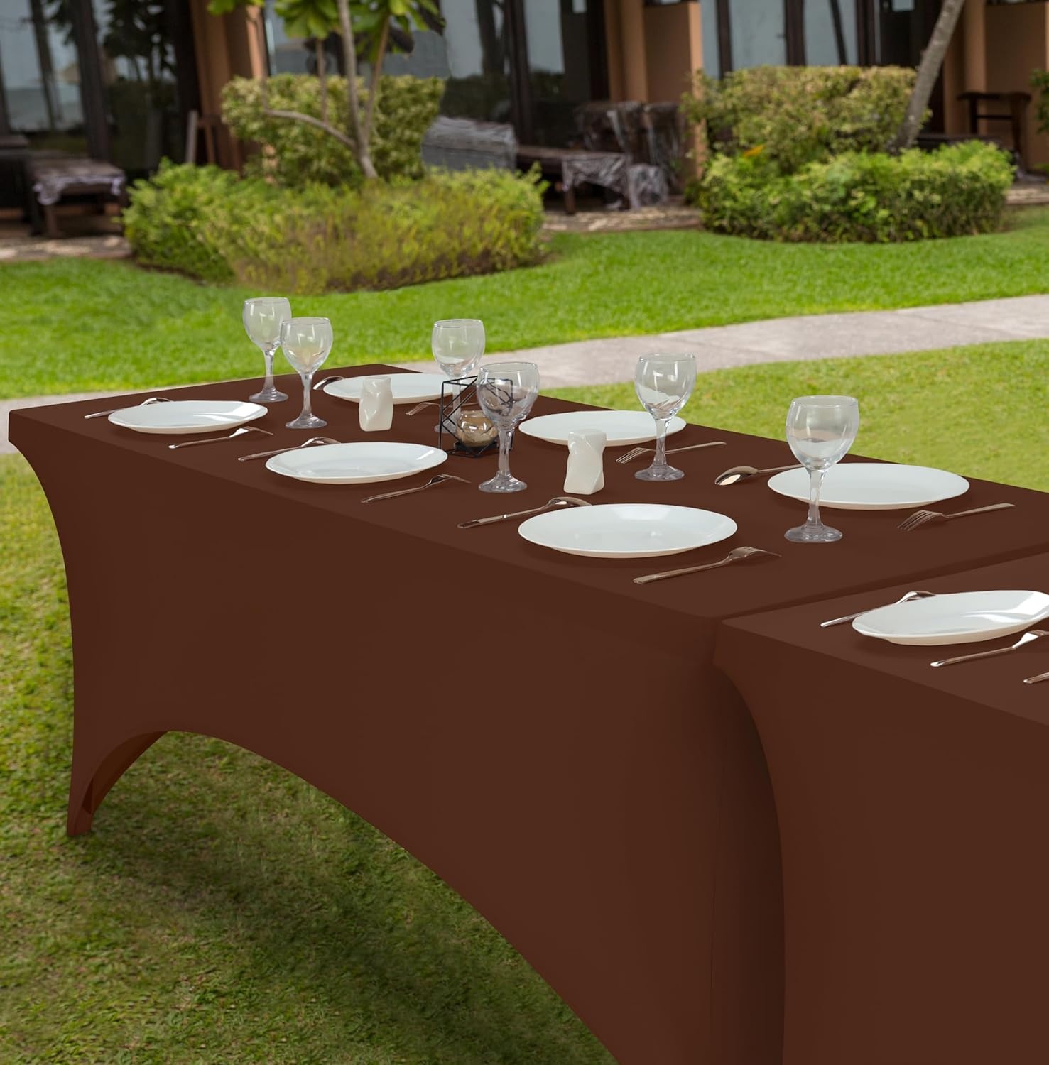 image:imageUtopia Kitchen Spandex Tablecloth 1 Pack 4FT Black Tight Fitted Washable and Wrinkle Resistant Stretch Rectangular Patio Table Cover for Event Wedding Banquet amp Parties 48Lx30Wx30H InchCoffee