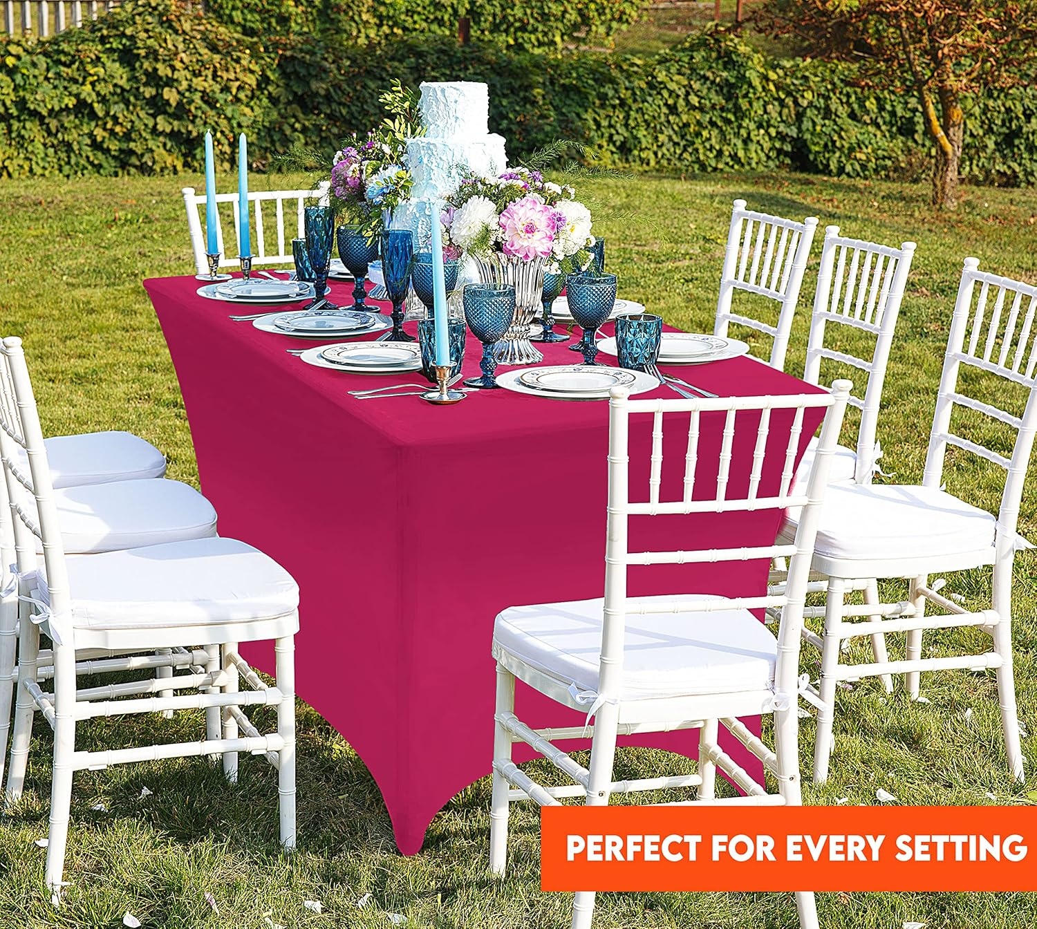 image:imageUtopia Kitchen Spandex Tablecloth 1 Pack 4FT Black Tight Fitted Washable and Wrinkle Resistant Stretch Rectangular Patio Table Cover for Event Wedding Banquet amp Parties 48Lx30Wx30H InchFuchsia