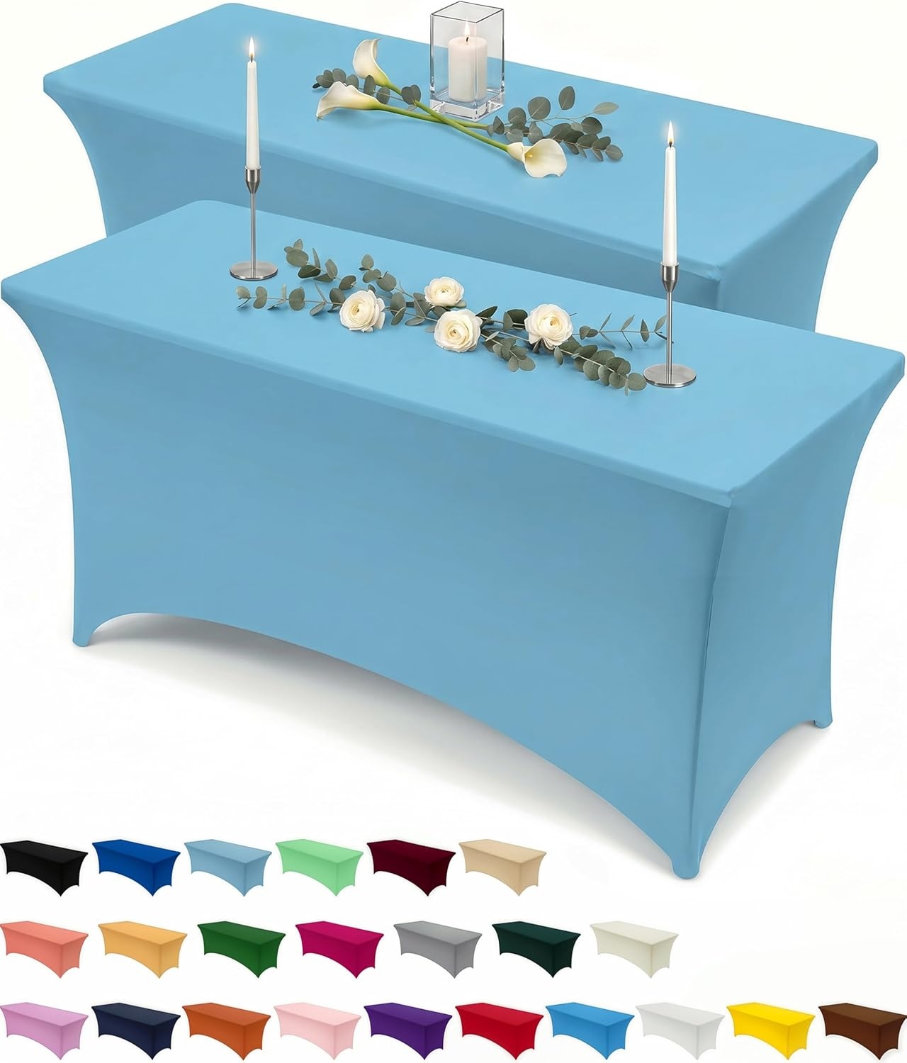 image:imageUtopia Kitchen Spandex Tablecloth 1 Pack 4FT Black Tight Fitted Washable and Wrinkle Resistant Stretch Rectangular Patio Table Cover for Event Wedding Banquet amp Parties 48Lx30Wx30H InchBlue Mist