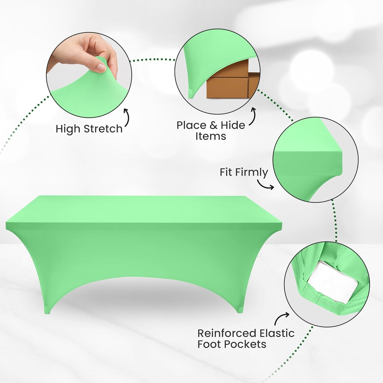 image:imageUtopia Kitchen Spandex Tablecloth 1 Pack 4FT Black Tight Fitted Washable and Wrinkle Resistant Stretch Rectangular Patio Table Cover for Event Wedding Banquet amp Parties 48Lx30Wx30H InchBright Green