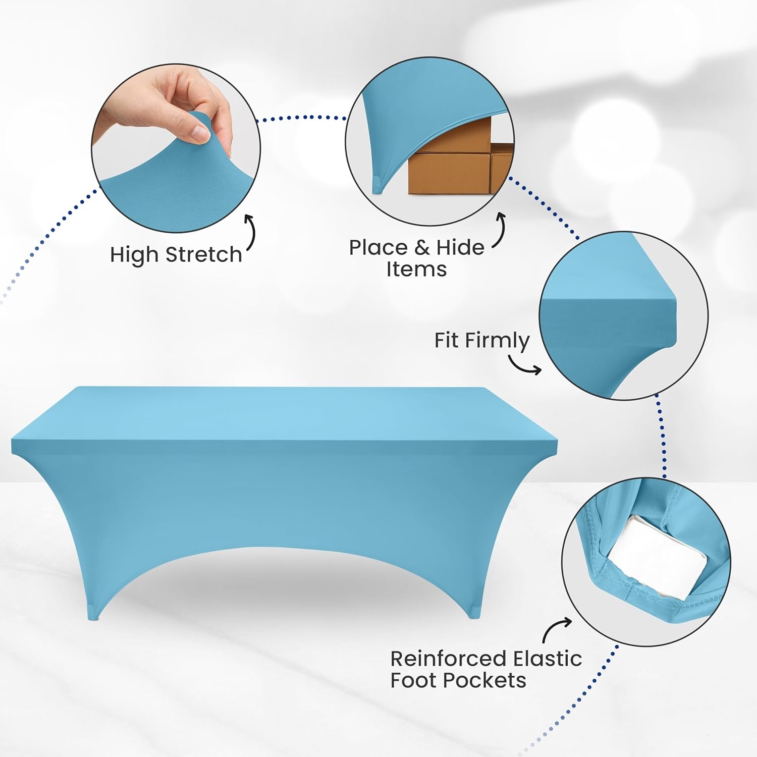 image:imageUtopia Kitchen Spandex Tablecloth 1 Pack 4FT Black Tight Fitted Washable and Wrinkle Resistant Stretch Rectangular Patio Table Cover for Event Wedding Banquet amp Parties 48Lx30Wx30H InchBlue Mist