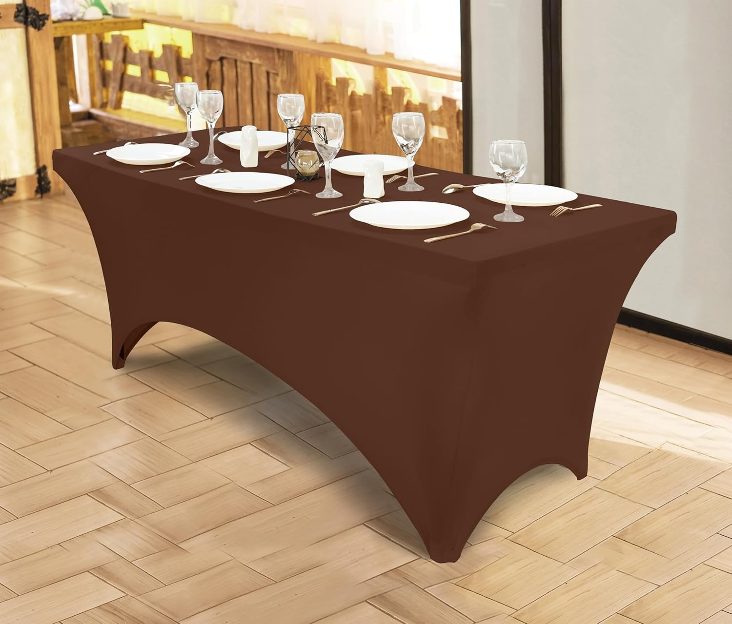 image:imageUtopia Kitchen Spandex Tablecloth 1 Pack 4FT Black Tight Fitted Washable and Wrinkle Resistant Stretch Rectangular Patio Table Cover for Event Wedding Banquet amp Parties 48Lx30Wx30H InchCoffee