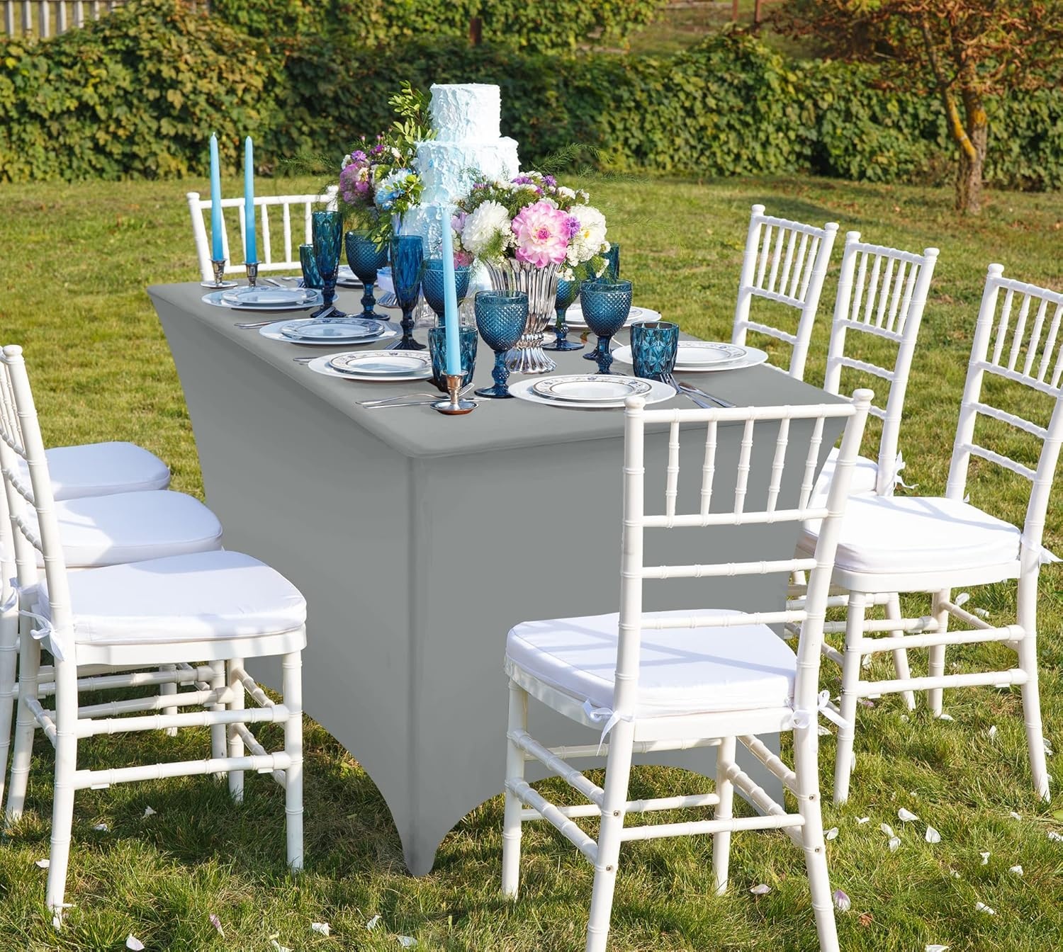image:imageUtopia Kitchen Spandex Tablecloth 1 Pack 4FT Black Tight Fitted Washable and Wrinkle Resistant Stretch Rectangular Patio Table Cover for Event Wedding Banquet amp Parties 48Lx30Wx30H InchGrey
