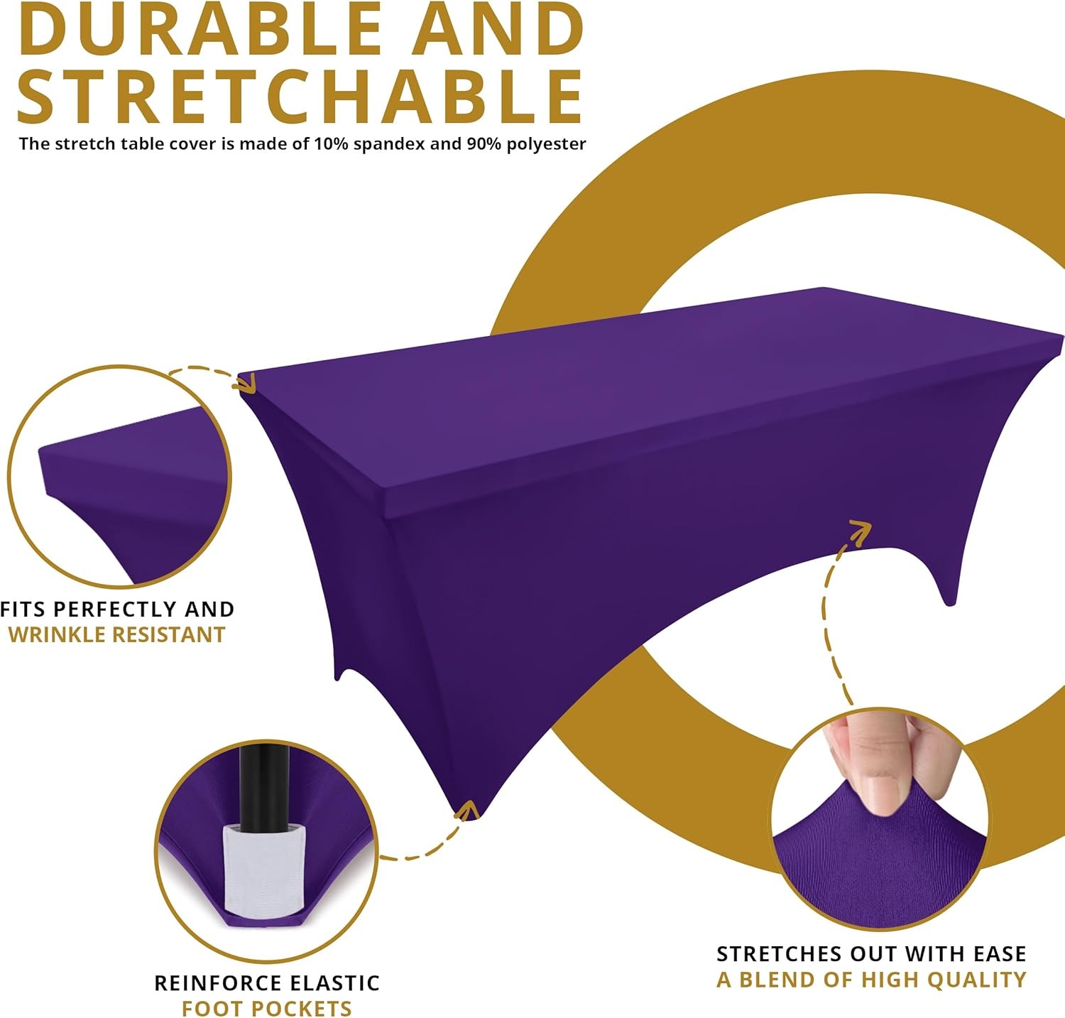 image:imageUtopia Kitchen Spandex Tablecloth 1 Pack 4FT Black Tight Fitted Washable and Wrinkle Resistant Stretch Rectangular Patio Table Cover for Event Wedding Banquet amp Parties 48Lx30Wx30H InchPurple